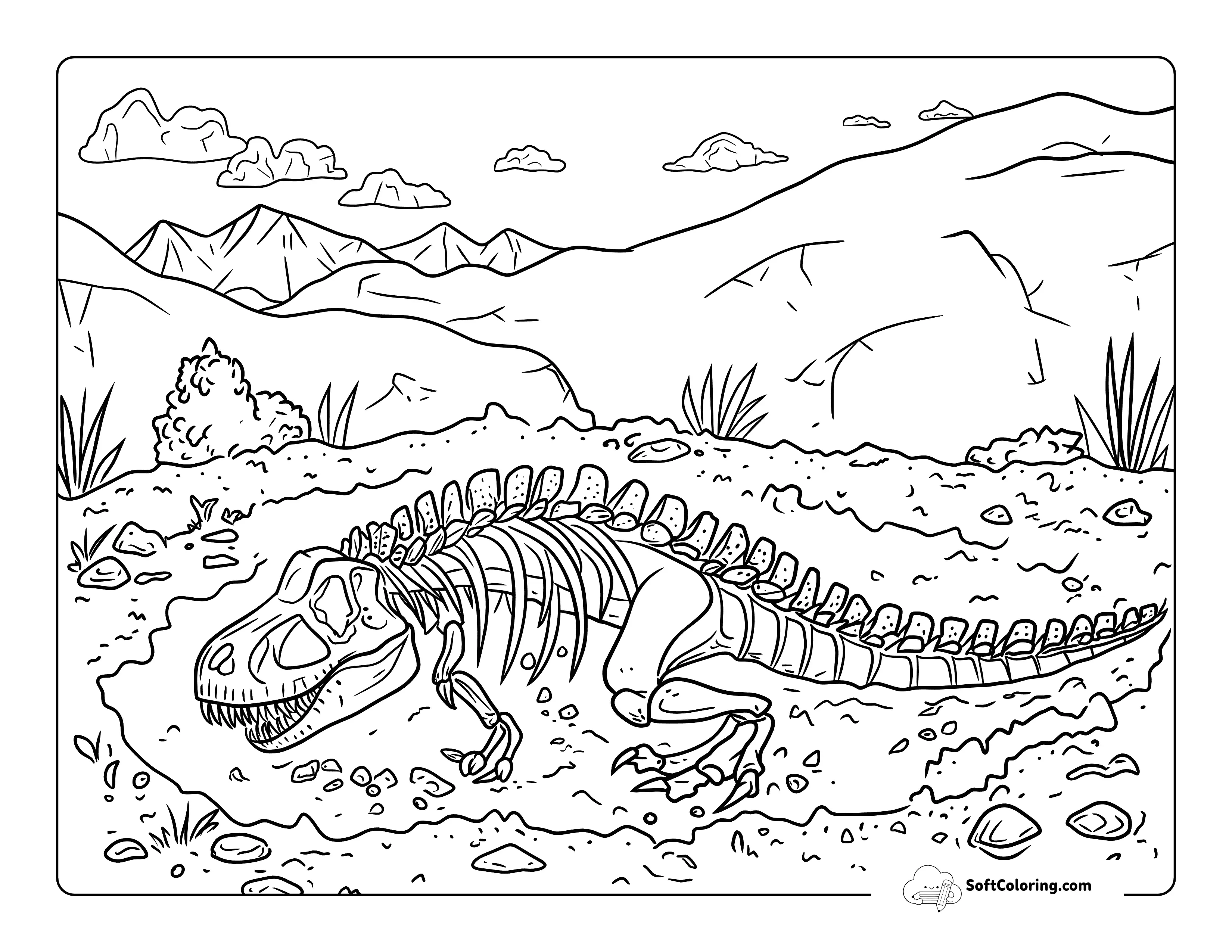 Fossil Site T-Rex Coloring Sheet For Kids