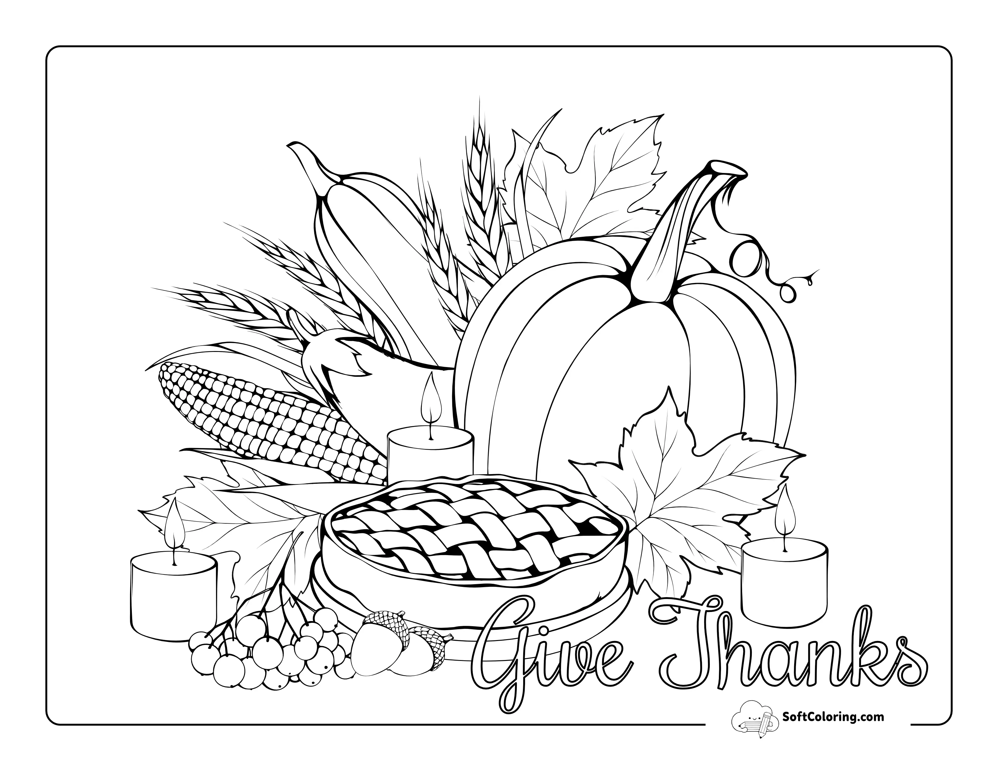Give Thanks Autumn Foods Coloring Page