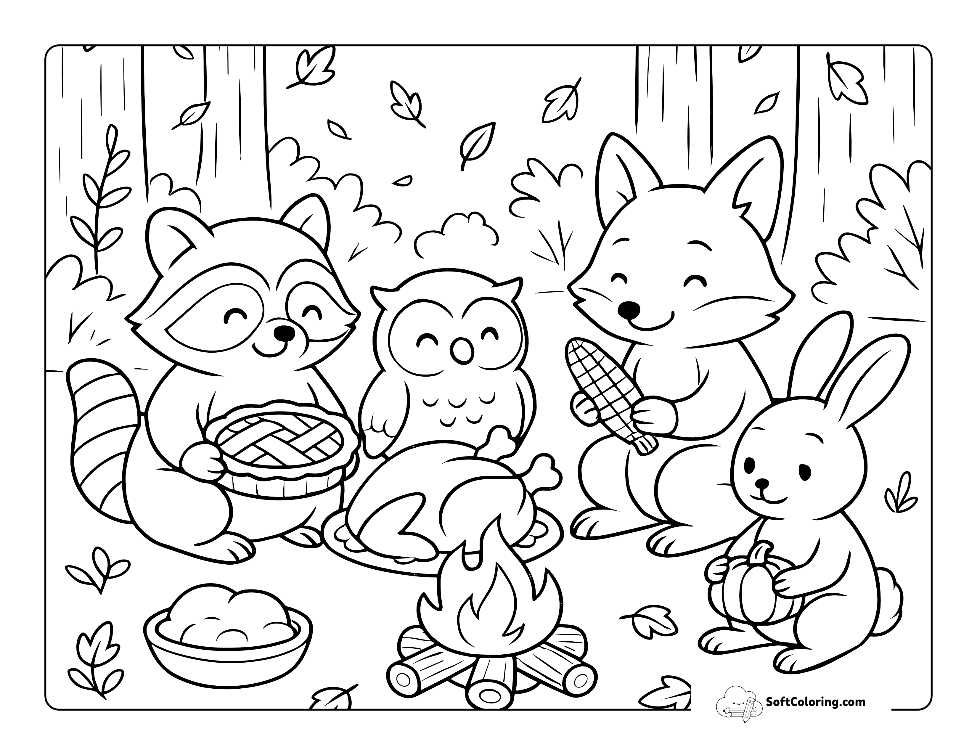 Bunny And Friends Woodland Feast Coloring Page