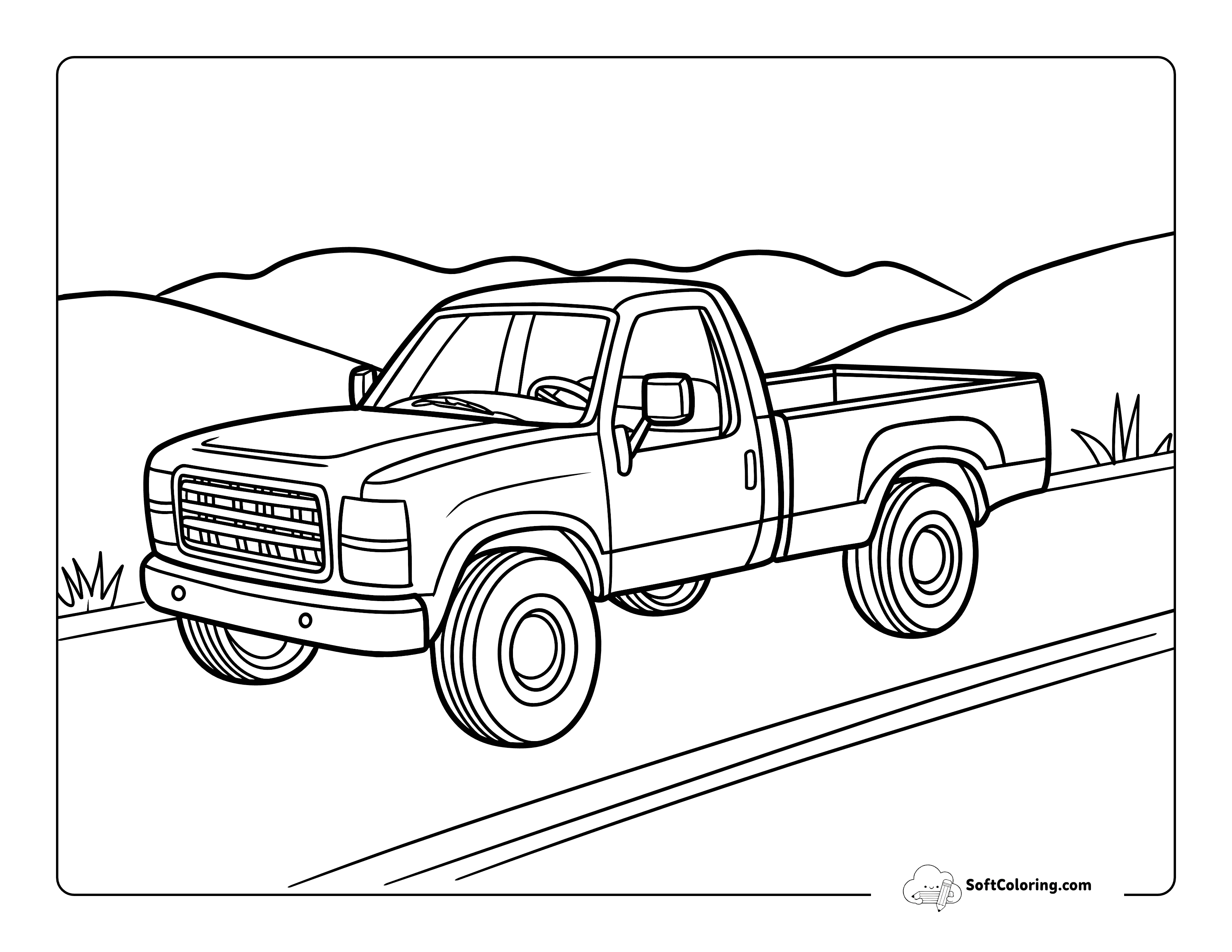 Realistic Simple Pickup Truck Coloring Sheet