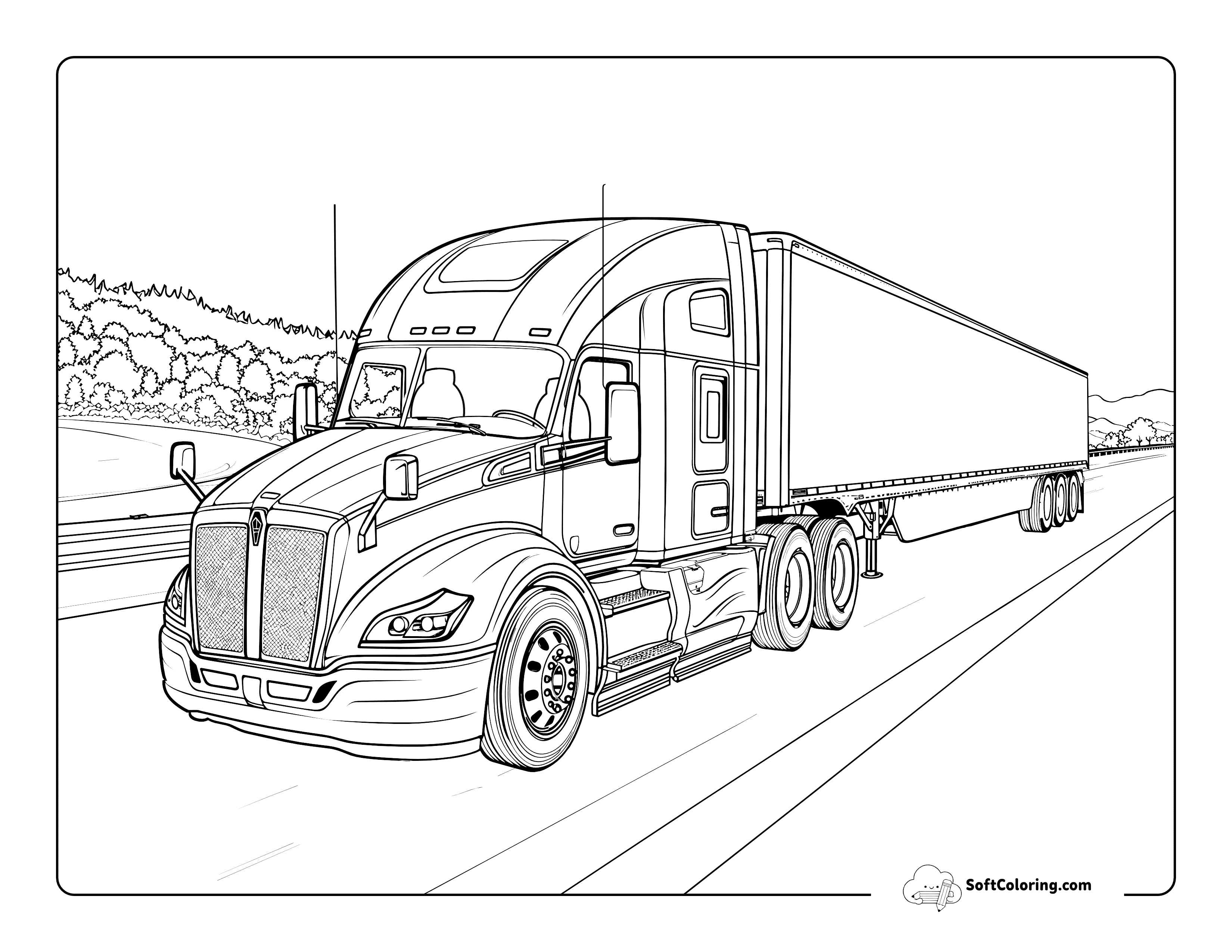 Realistic Semi Truck Coloring Page