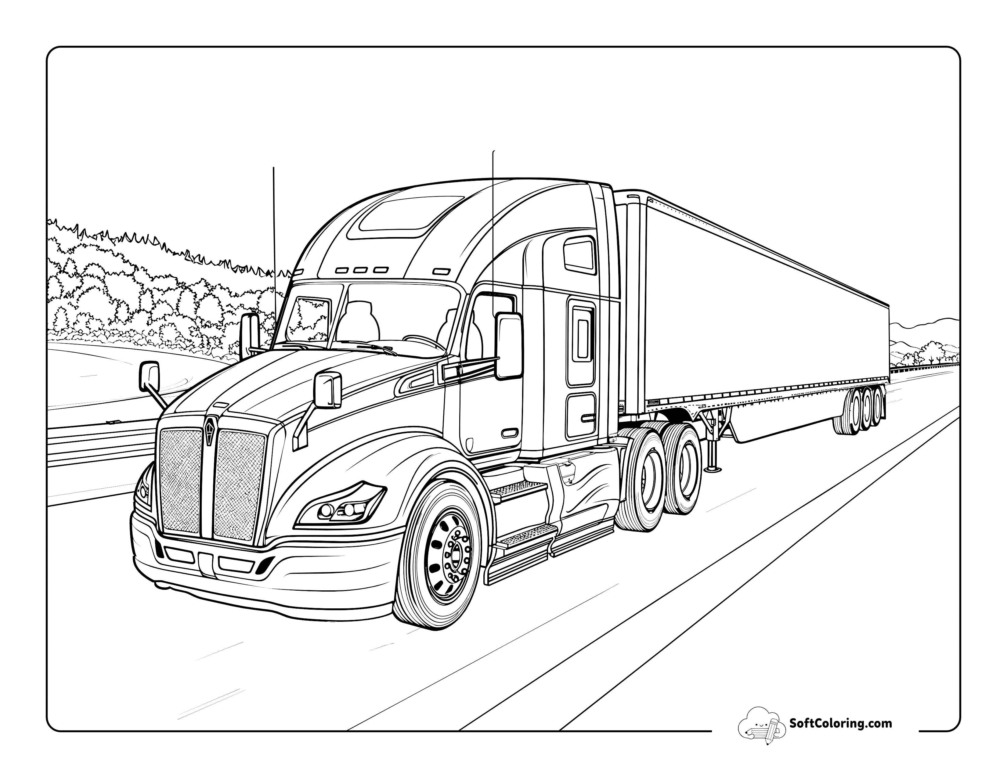 Realistic Semi Truck Coloring Page