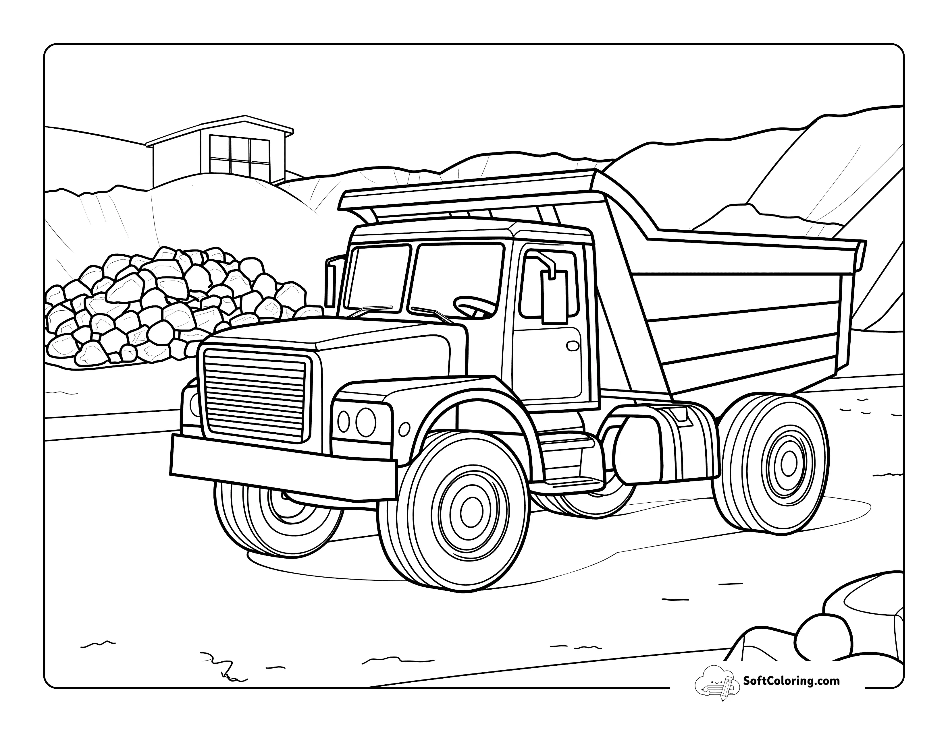 Simple Realistic Dump Truck Coloring Page