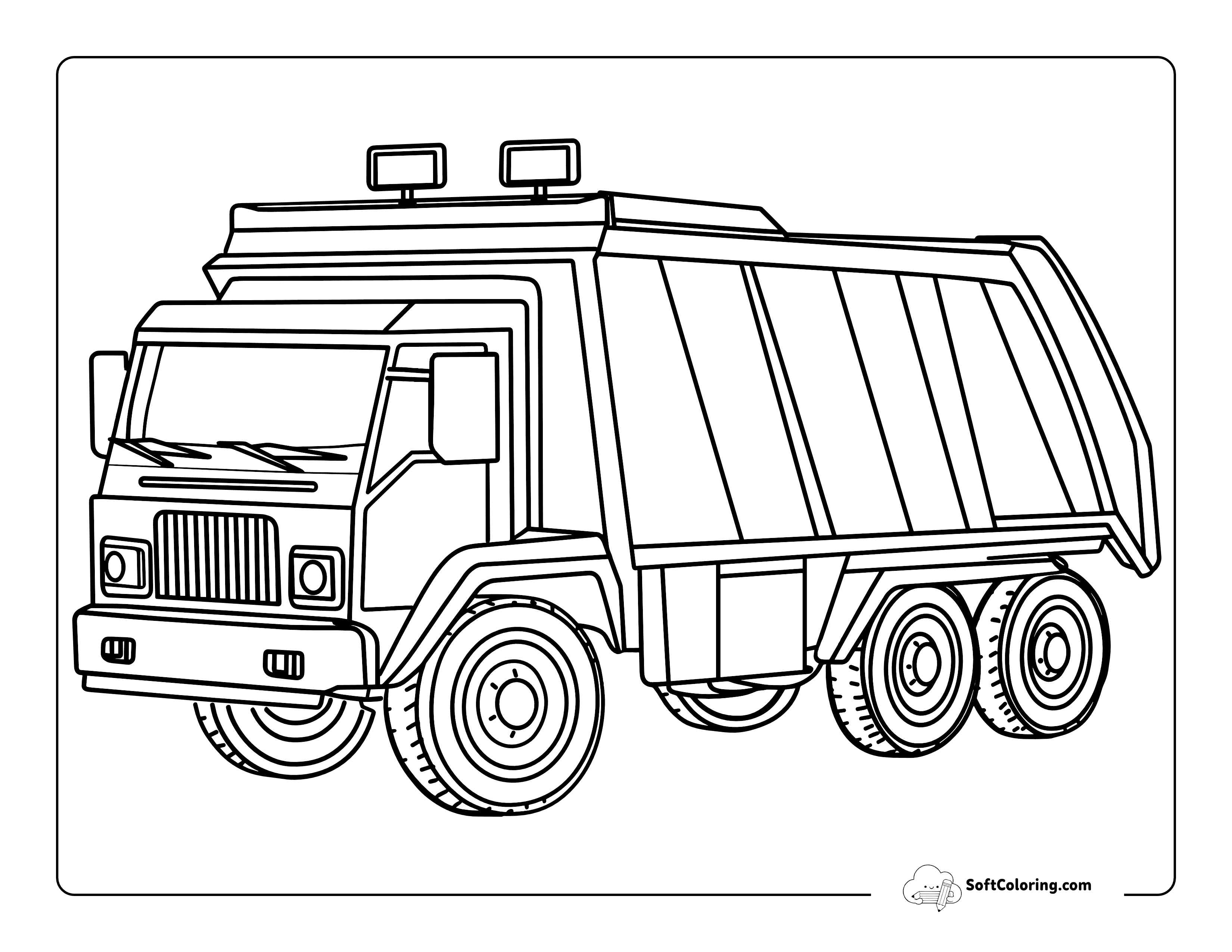 Simple Printable Garbage Truck Coloring Page