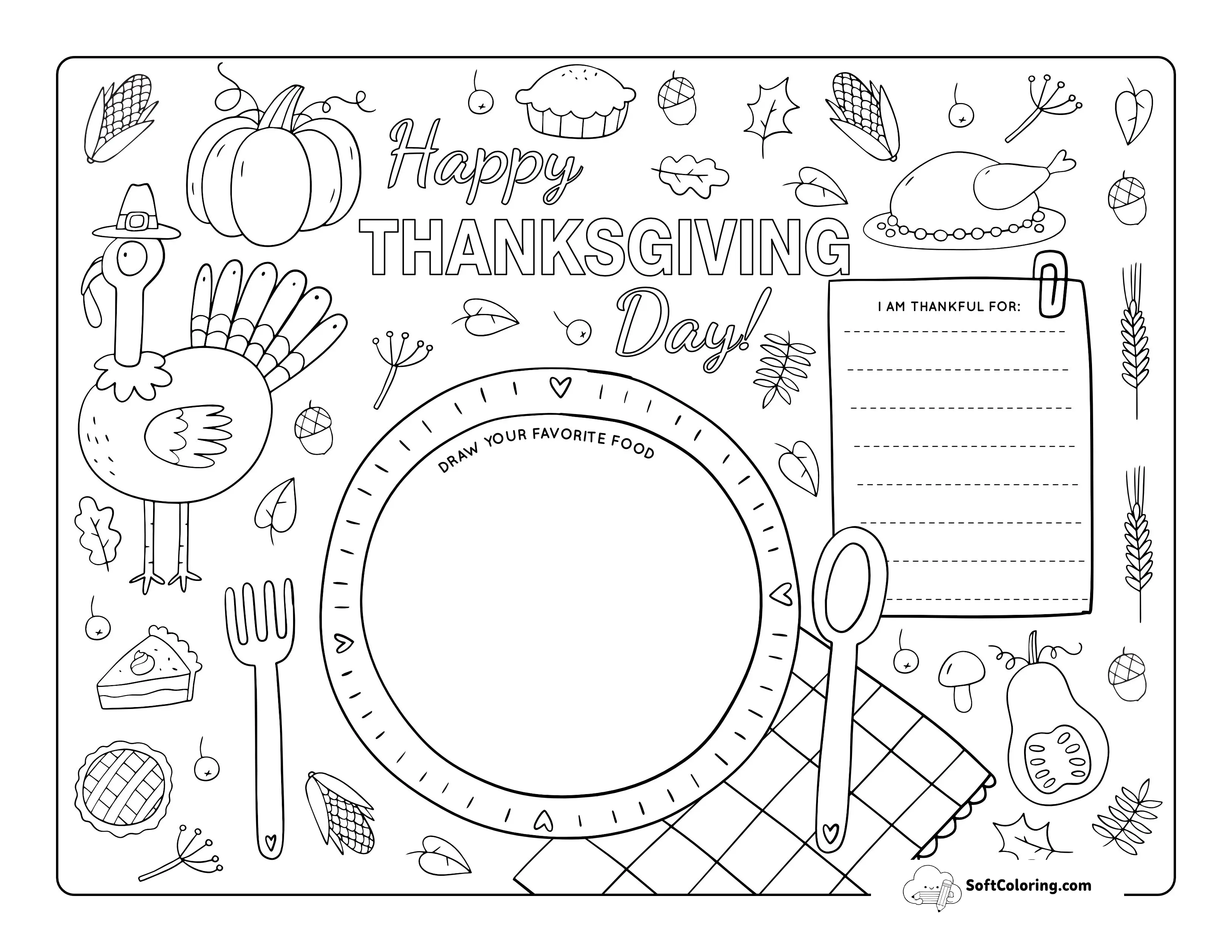 "Happy Thanksgiving" Placemat To Color