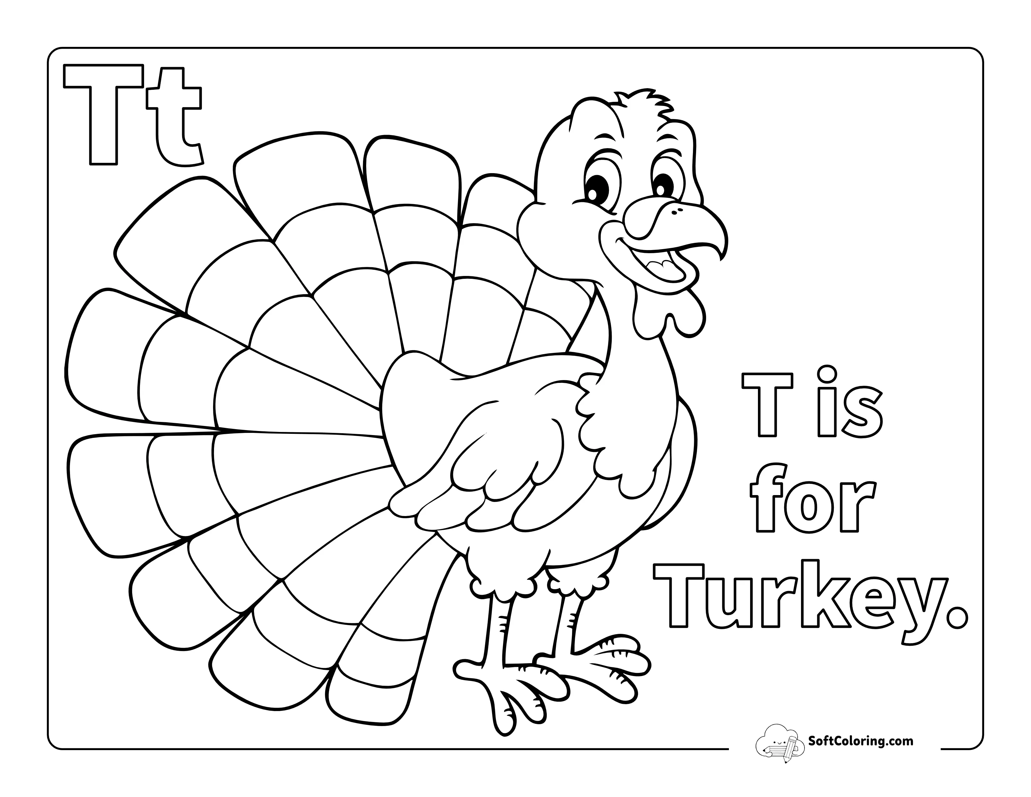 "T Is For Turkey" Coloring Page For Kids