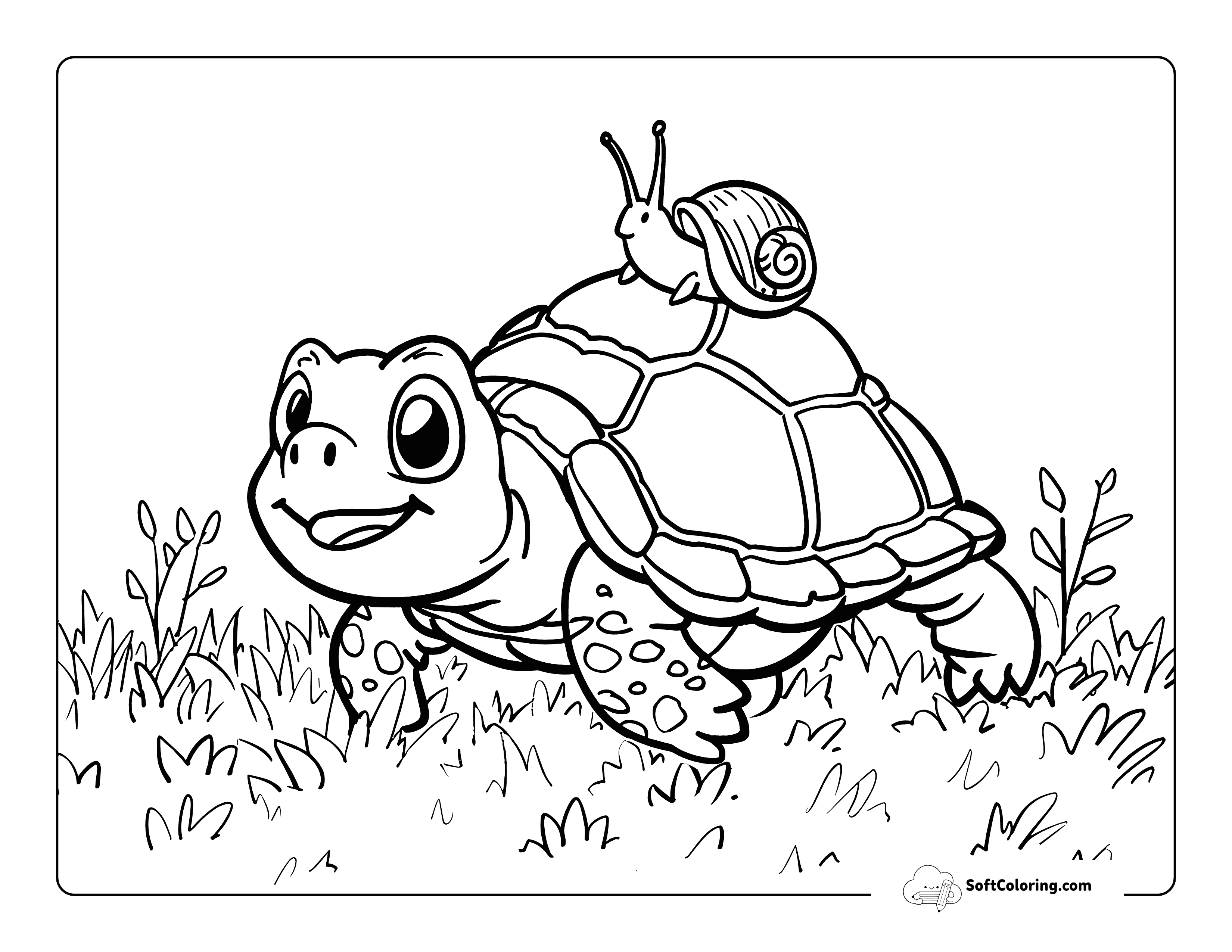 Cute Snail And Turtle Coloring Page