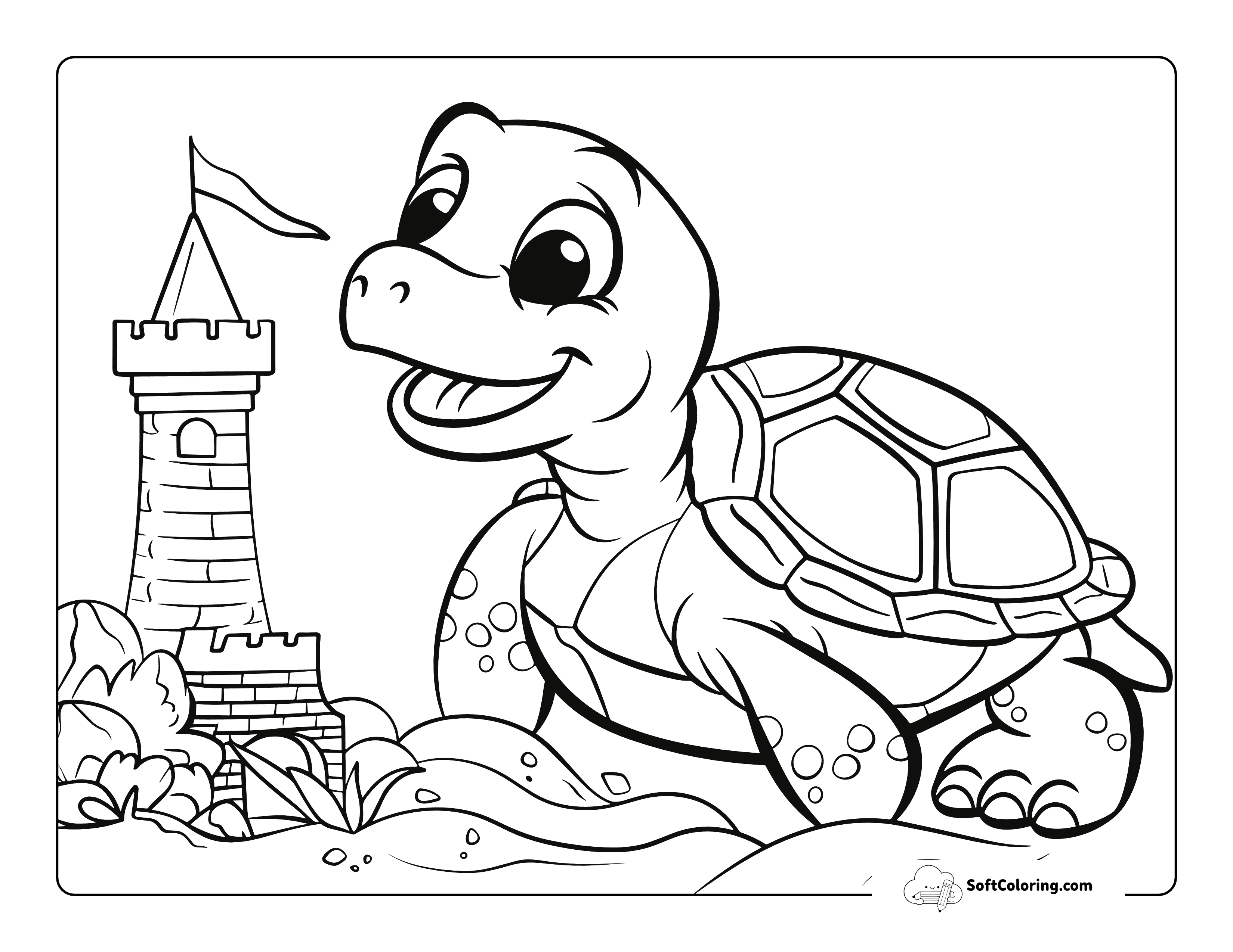 Building Sandcastle Sea Turtle Coloring Page