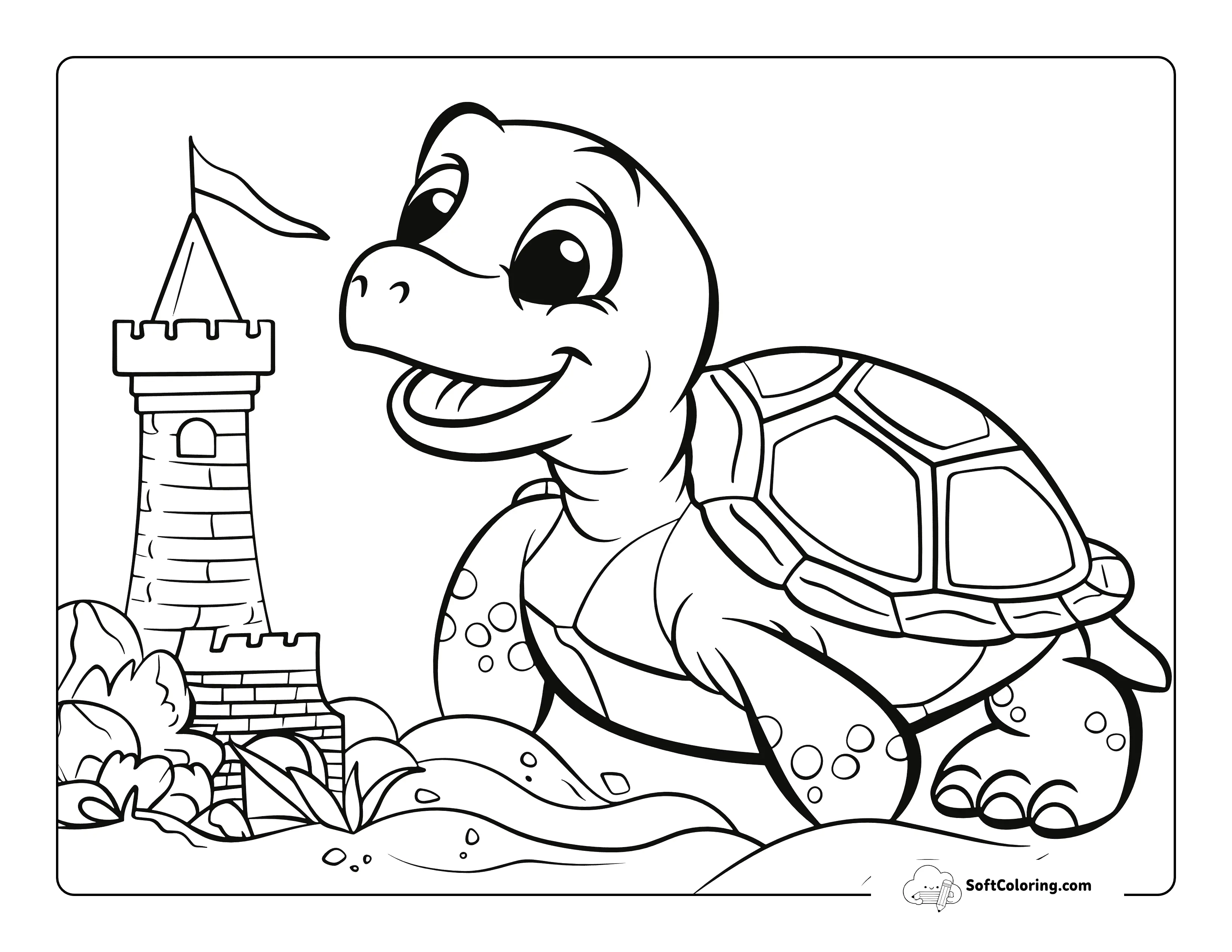 Building Sandcastle Sea Turtle Coloring Page