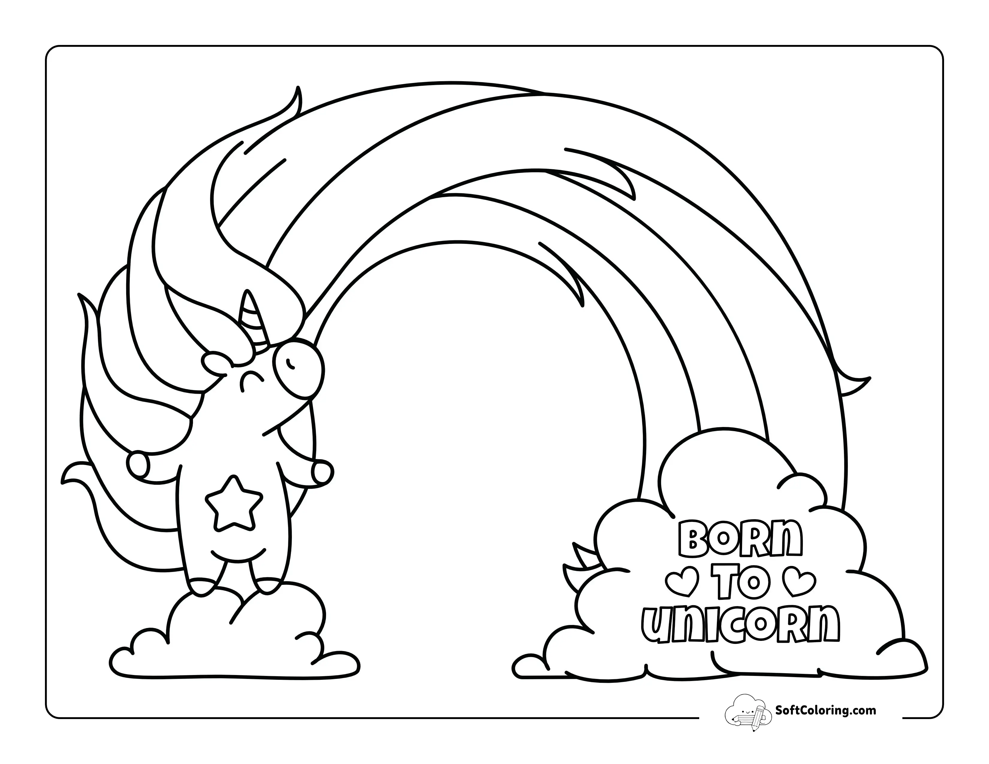 Rainbow Hair Unicorn Coloring Page
