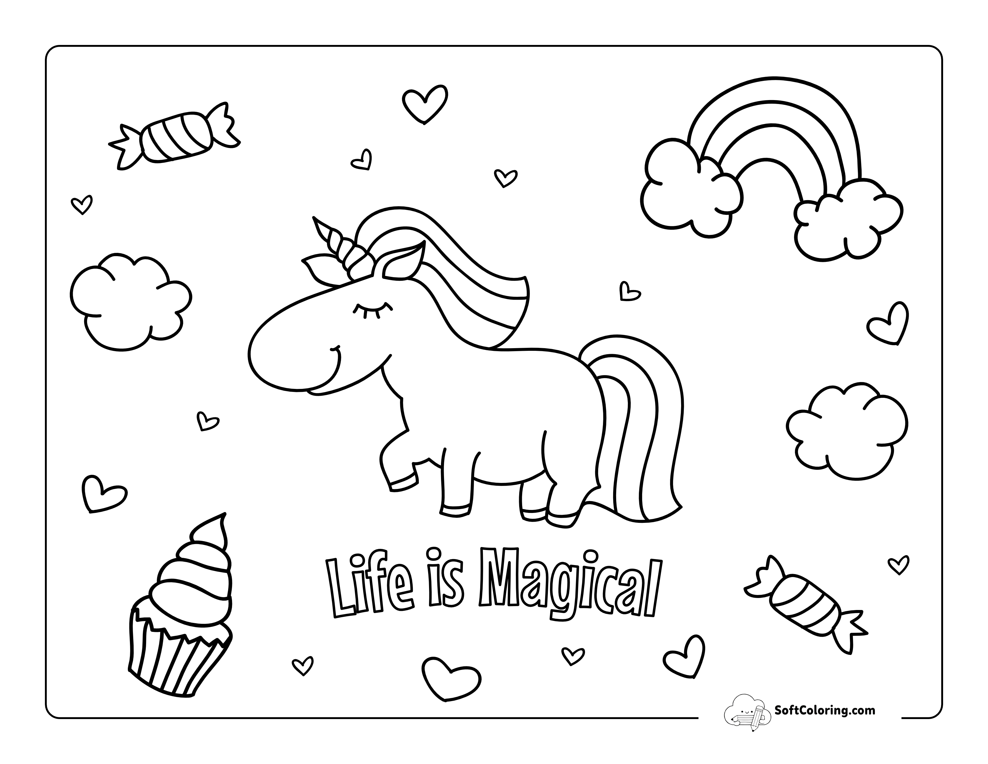 Cupcakes And Rainbows Unicorn Coloring Sheet