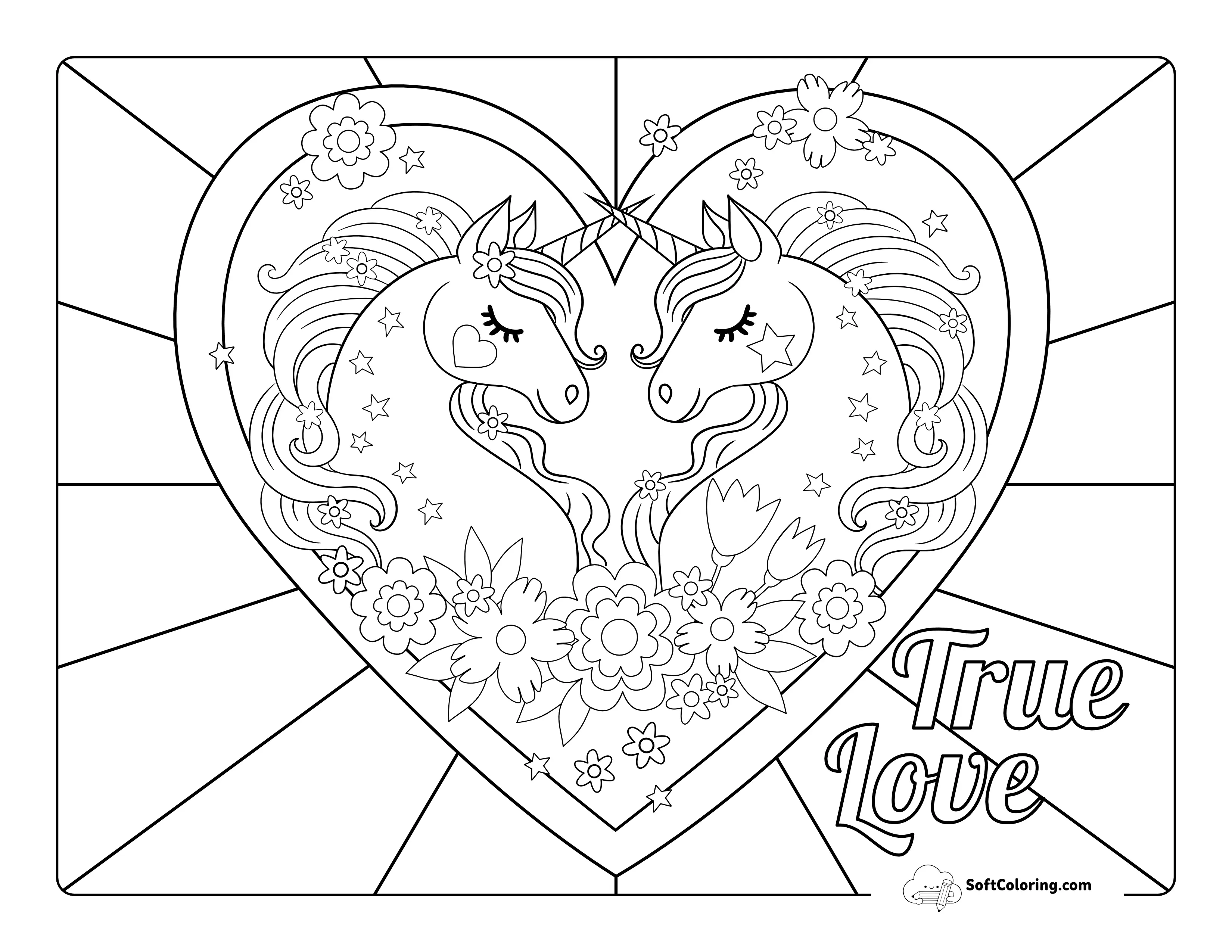 Unicorns In Love Coloring Page