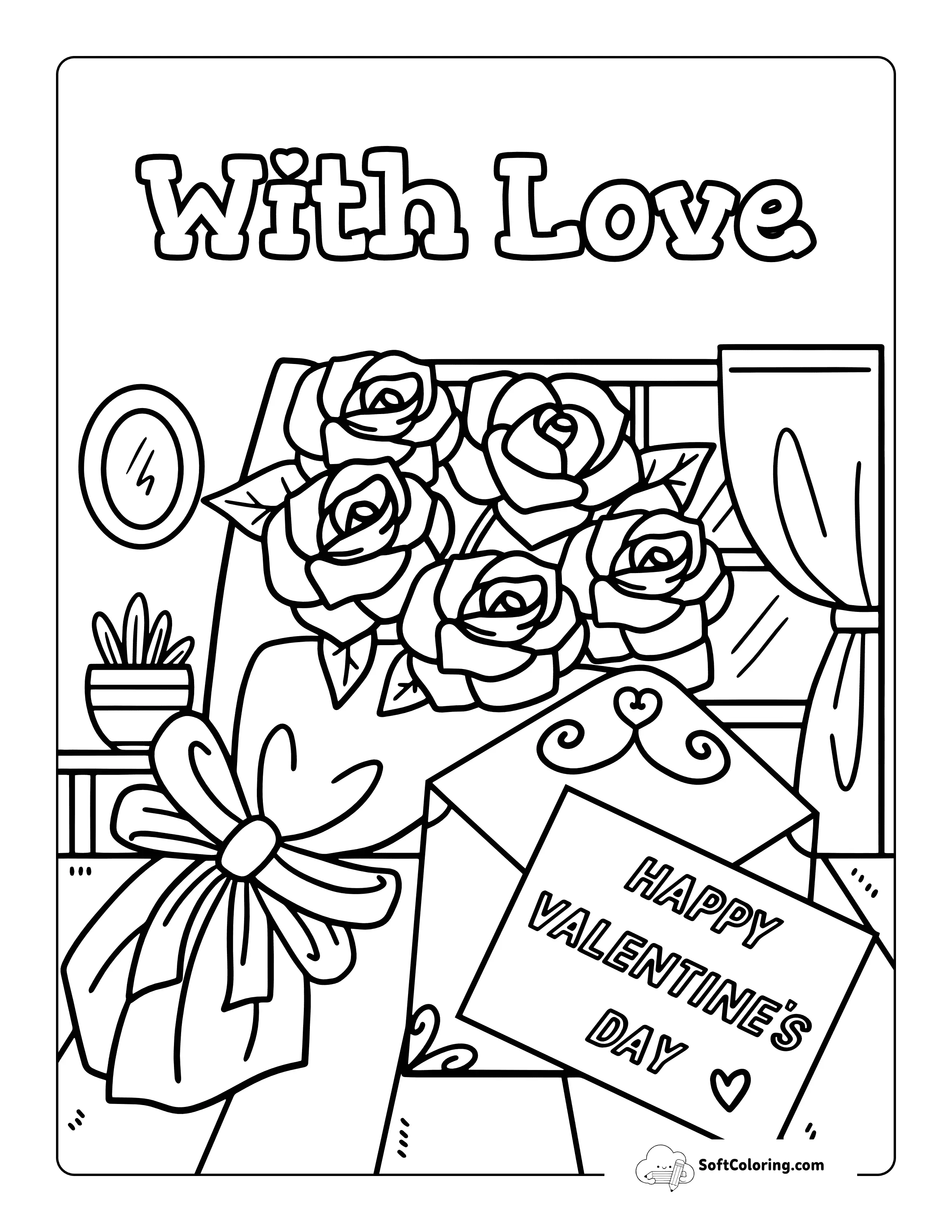 "With Love" Flower Bouquet Coloring Page