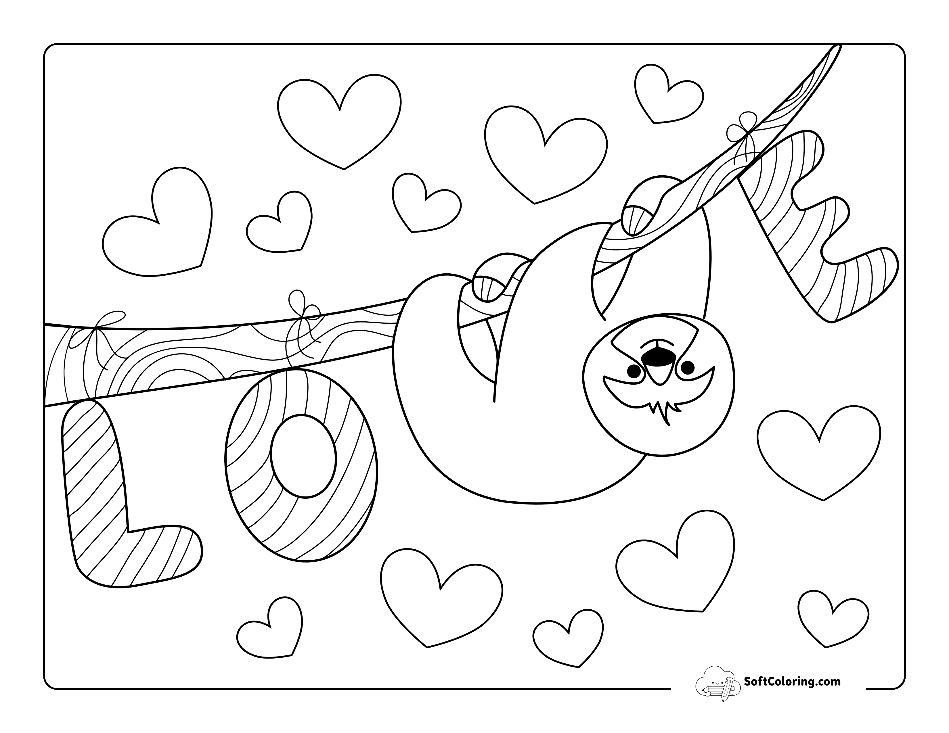 Cute Sloth Love Coloring Page