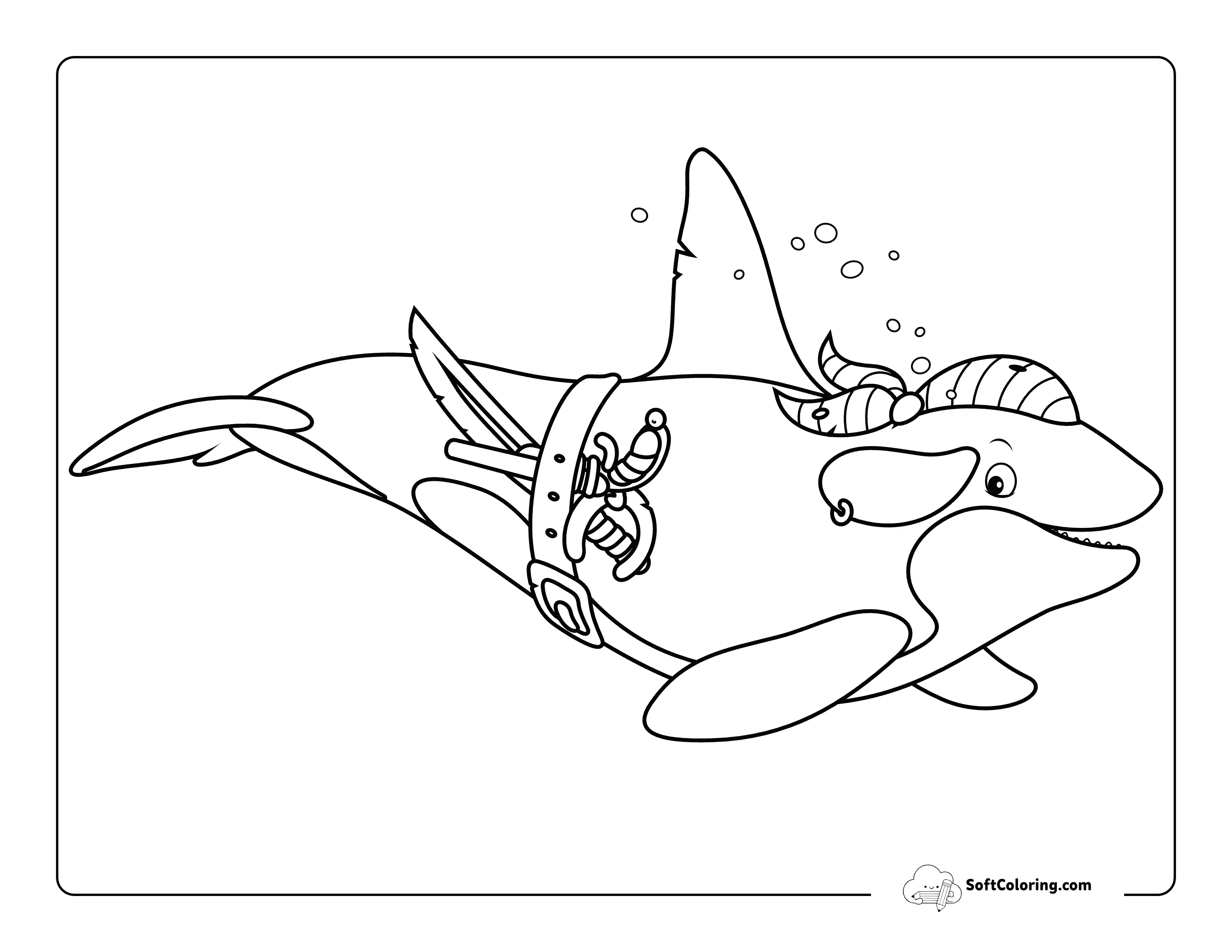 Cute Killer Whale Dressed As A Pirate Coloring Sheet For Kids