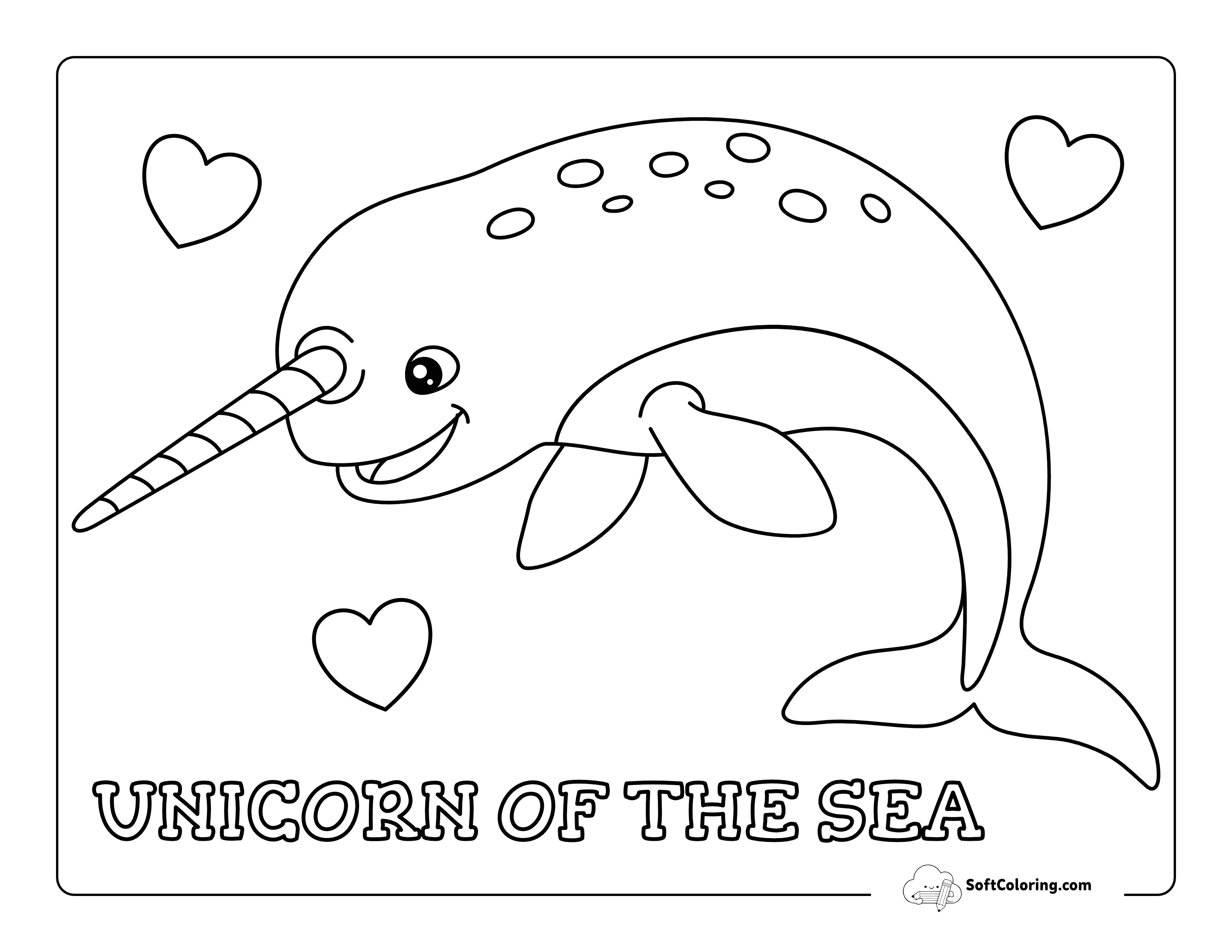 "Unicorn Of The Sea" - Easy Narwhal For Kids To Color