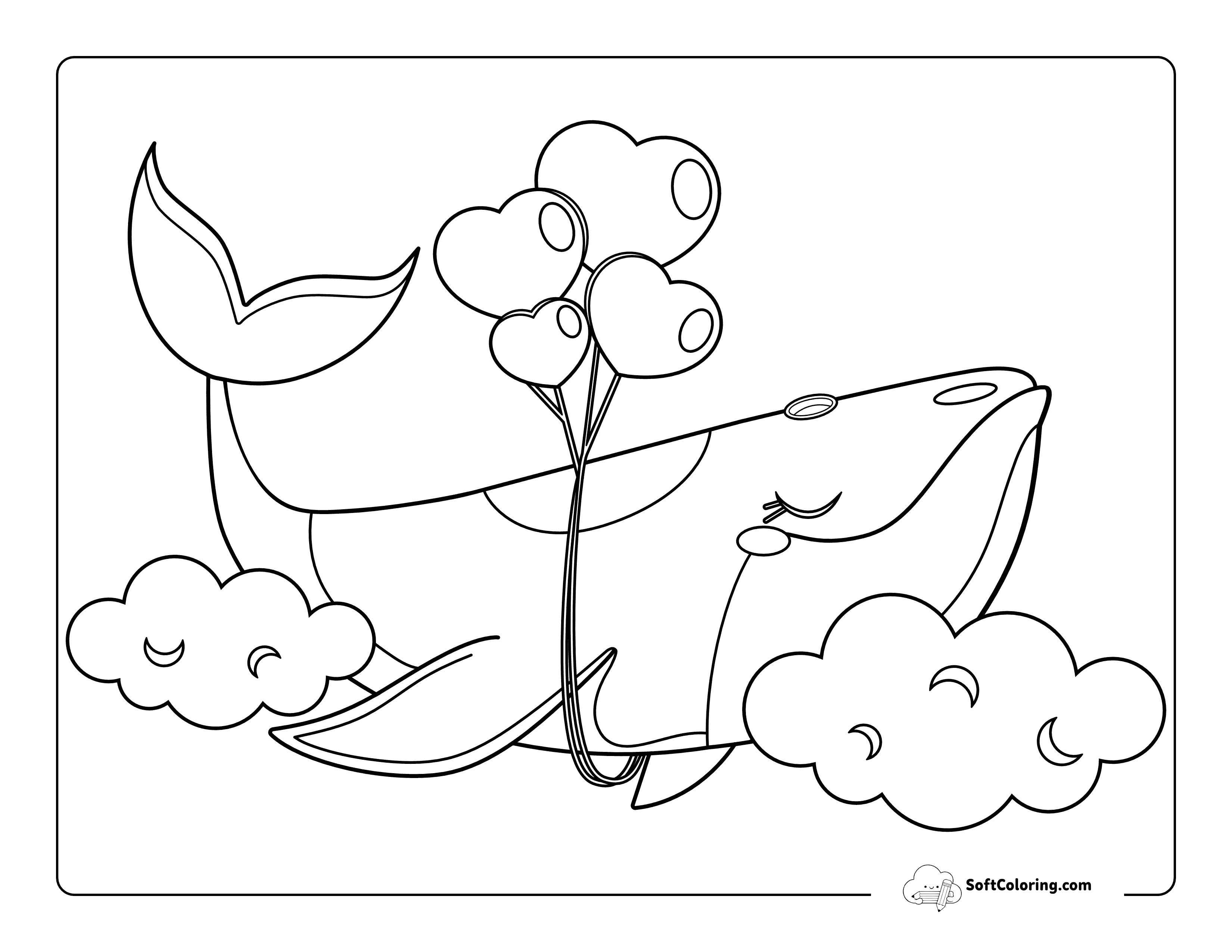 Easy Cute Whale With Heart Balloons