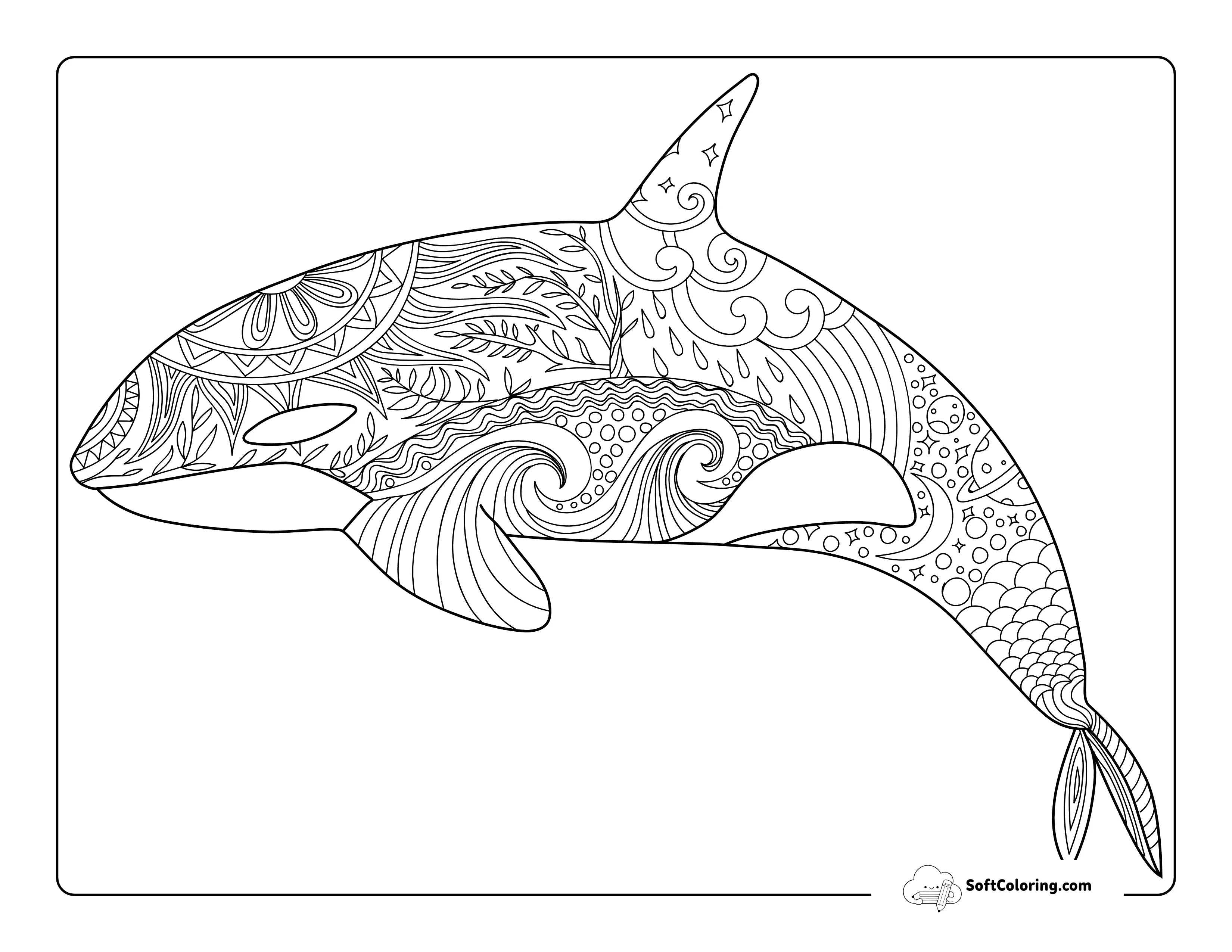 Realistic Relaxing Killer Whale Printable For Adults To Color