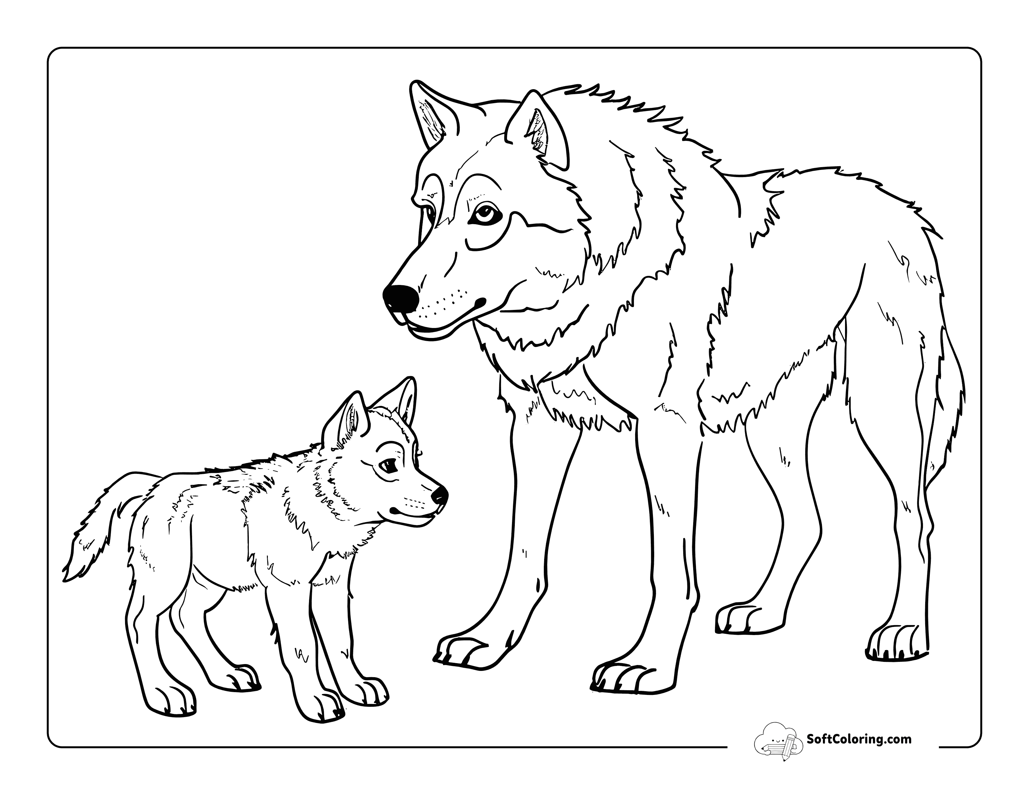 Realistic Wolf And Cub Coloring Sheet