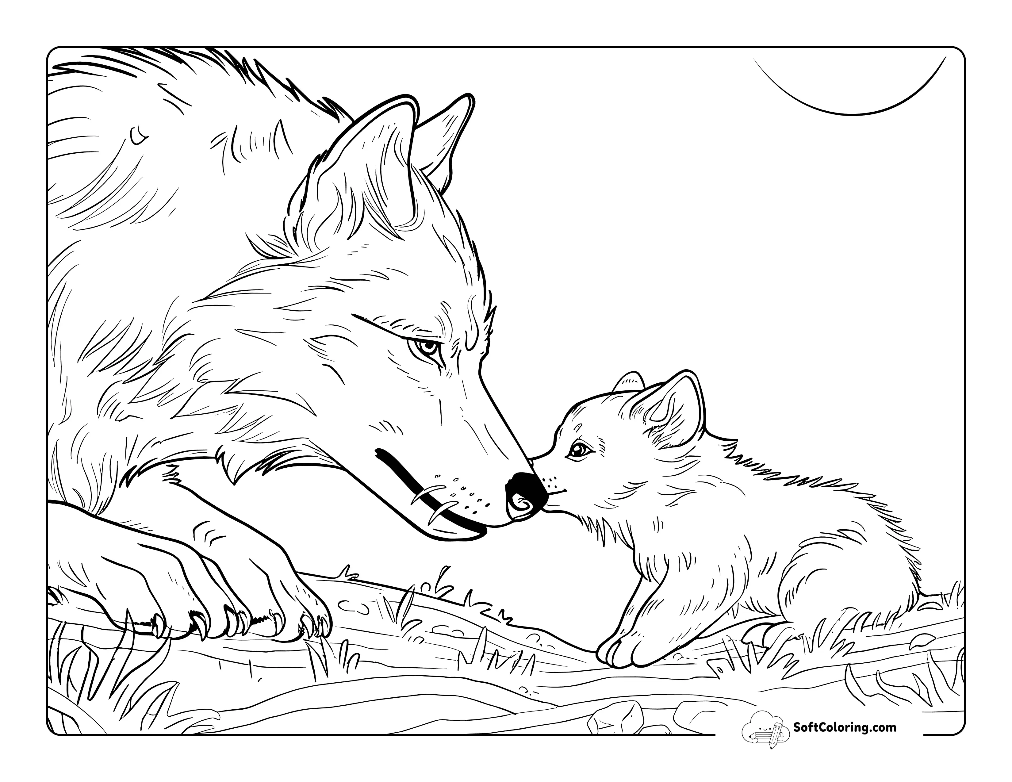 Realistic Wolf And Pup Coloring Page For Adults