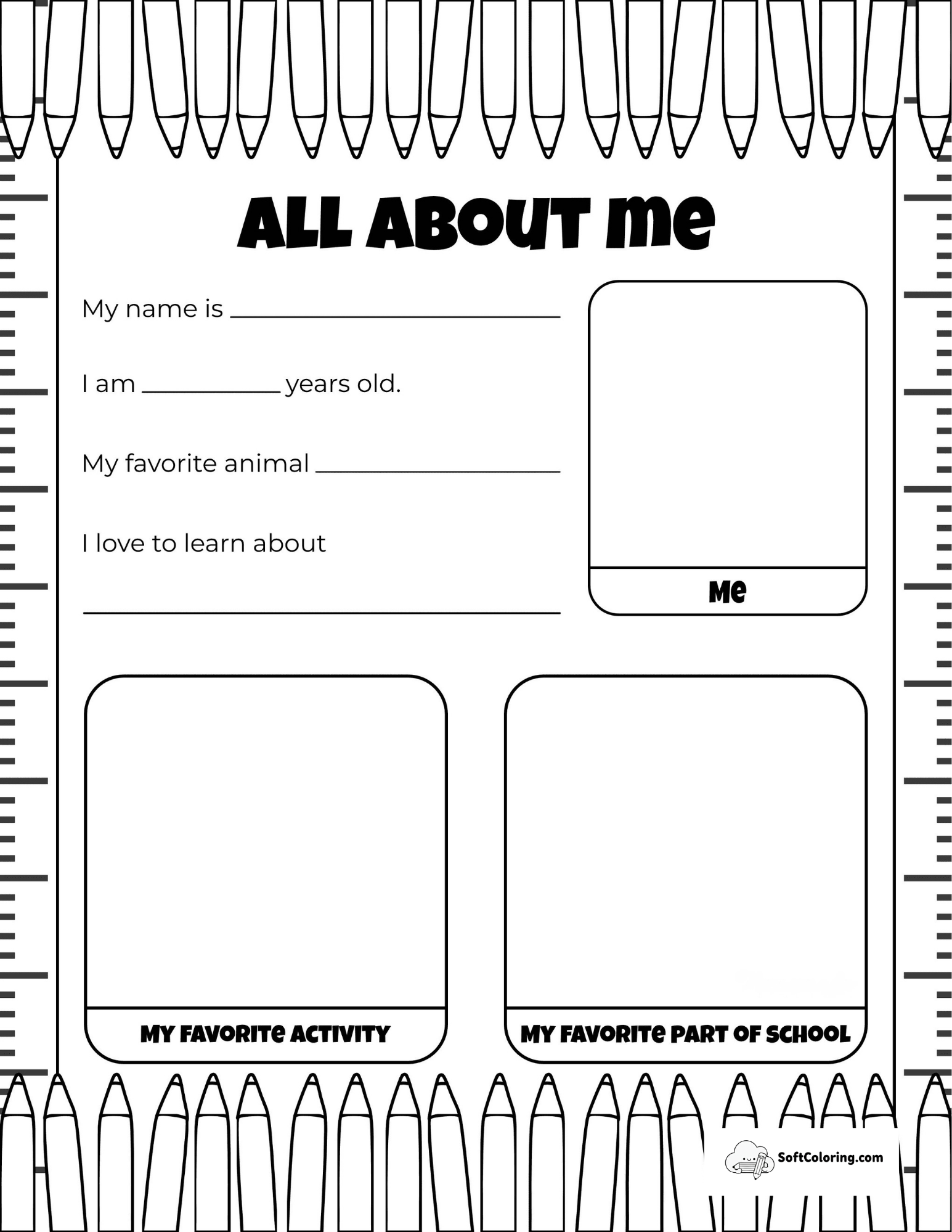 Cute Printable All About Me Worksheet For Coloring