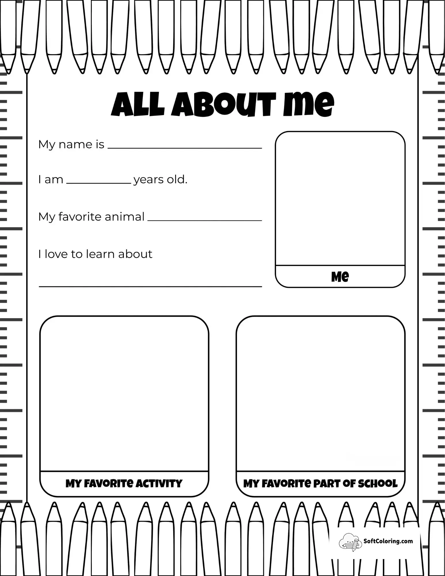 Cute Printable All About Me Worksheet For Coloring