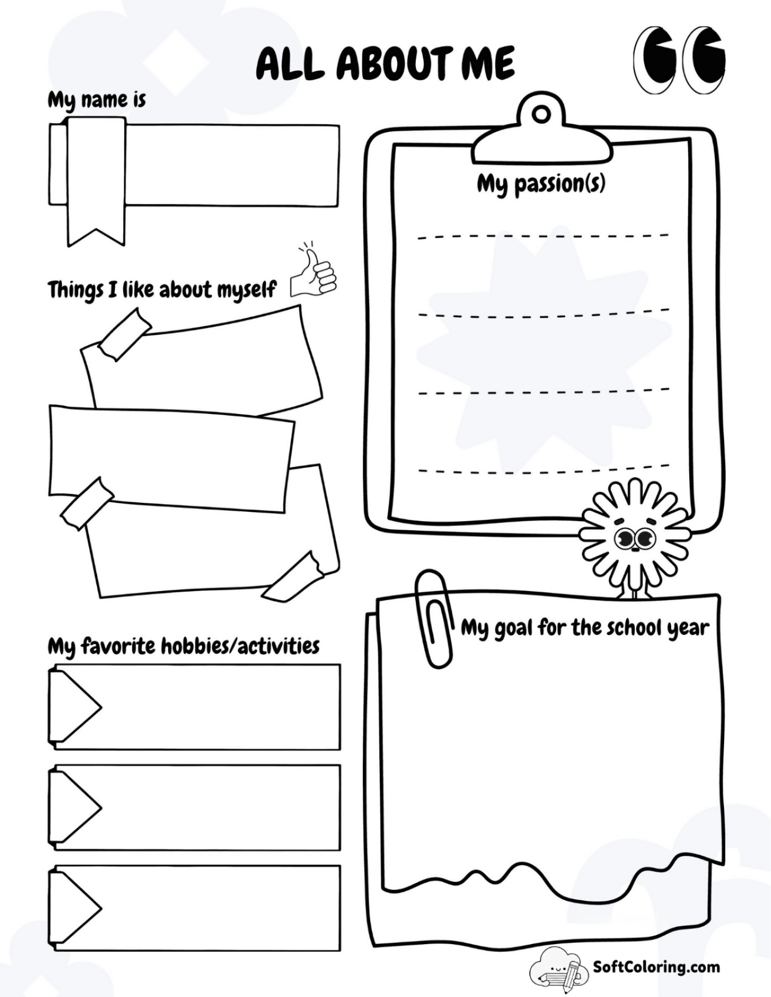 Playful All About Me Worksheet For Middle School