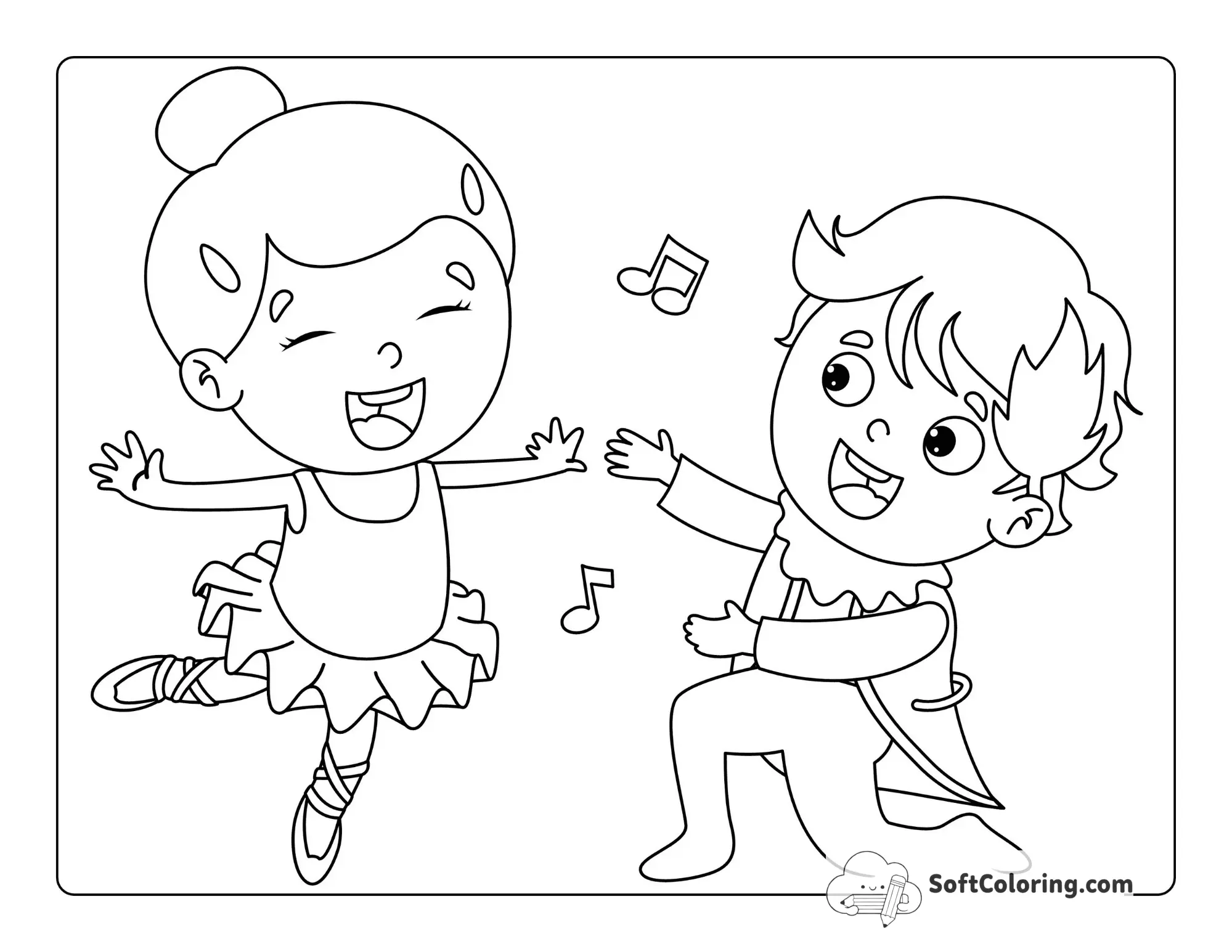 Ballerina Coloring Pages Easy Simple Girl And Boy Ballet