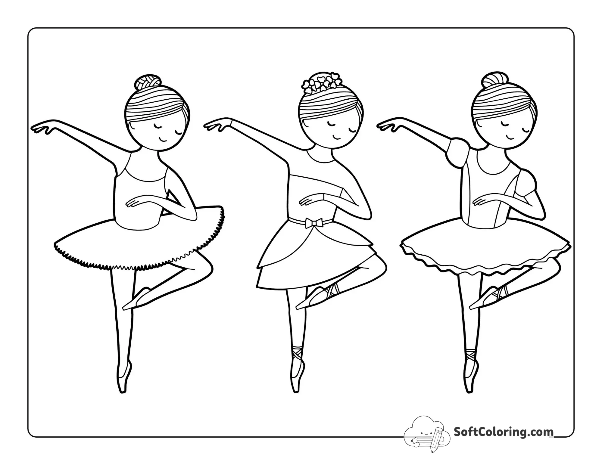 Ballerina Coloring Pages Simple Ballerinas Drawing Dancing Together