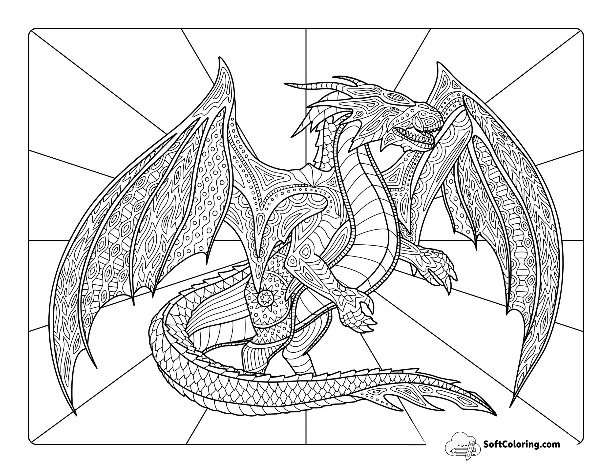 Realistic Dragon Coloring Page For Adults