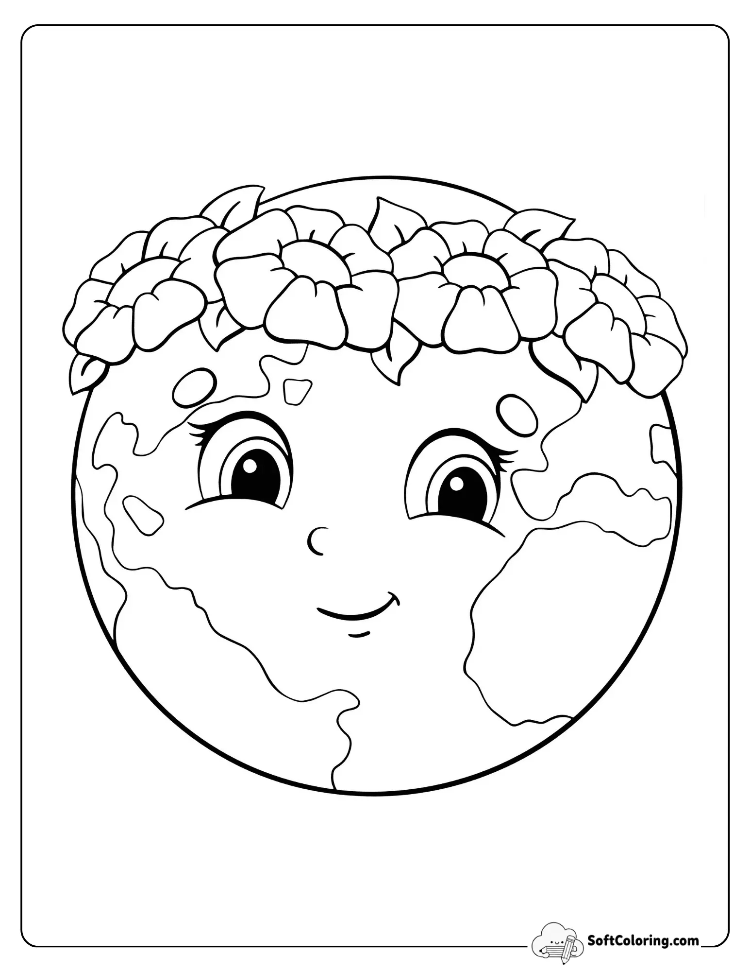 Cute Cartoon Earth With Flower Crown