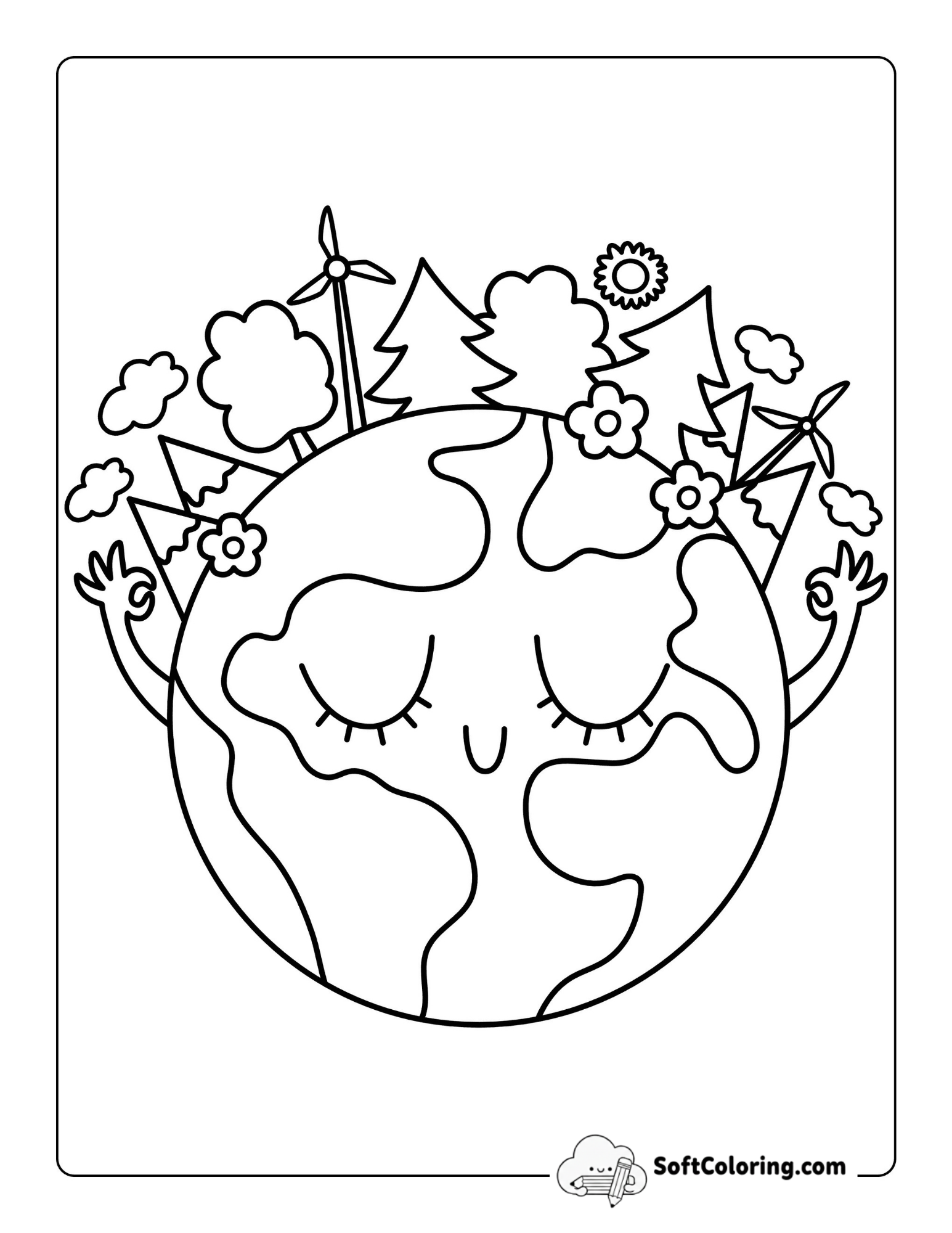 Cartoon Planet Earth Peacefully Meditating