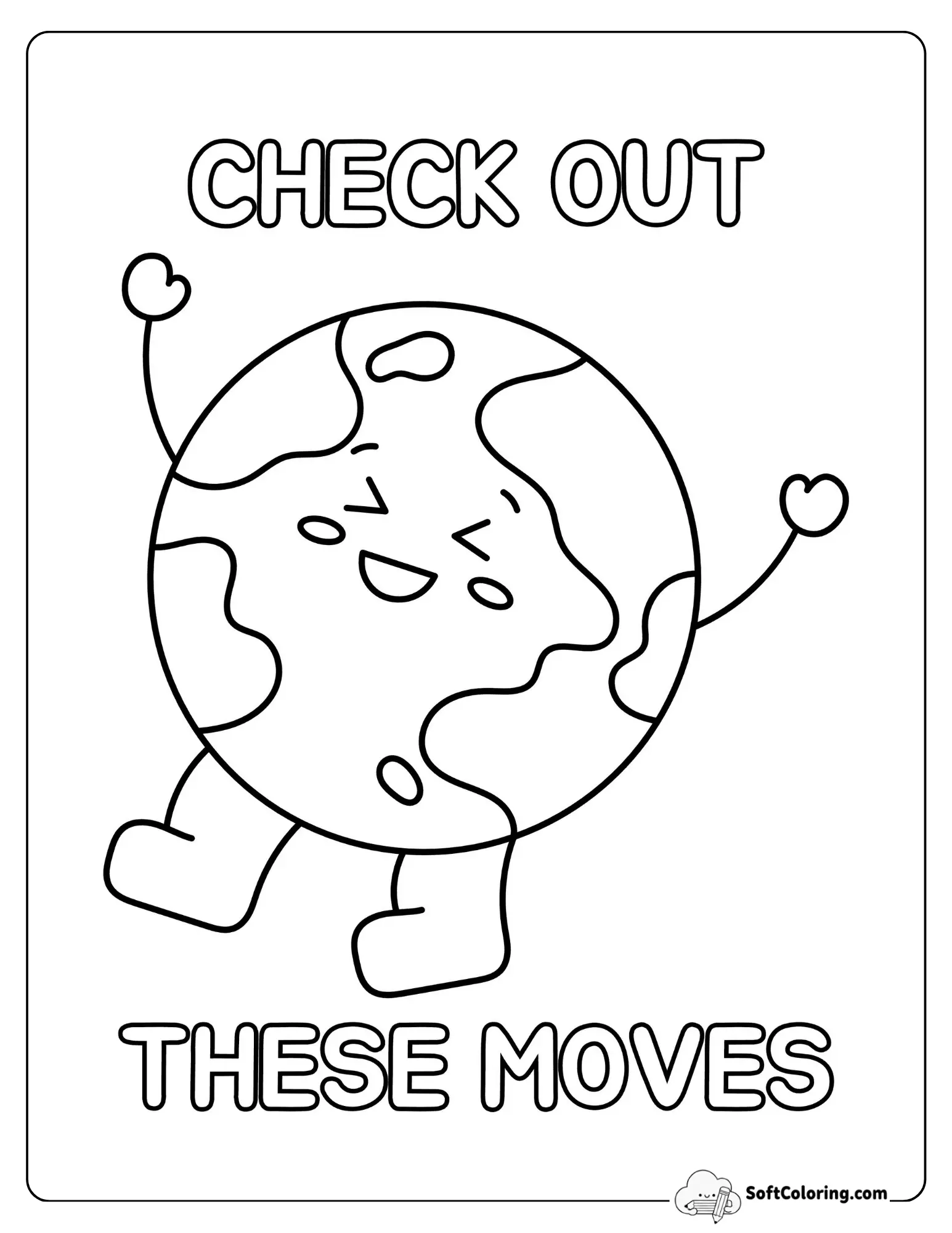 Check Out These Moves - Cute Dancing Earth Coloring Sheet