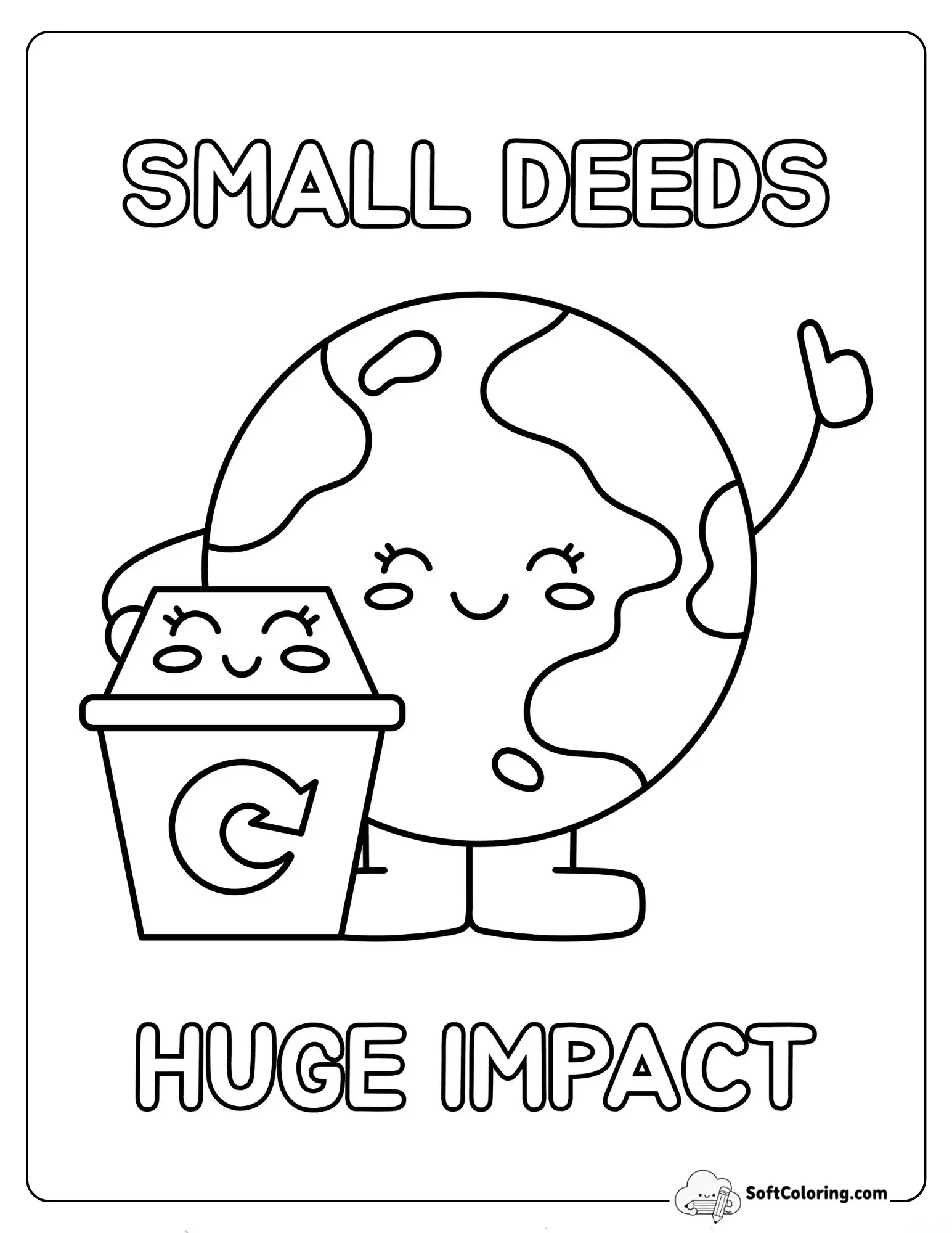 Easy Planet Earth And Recycling Bin Coloring Page