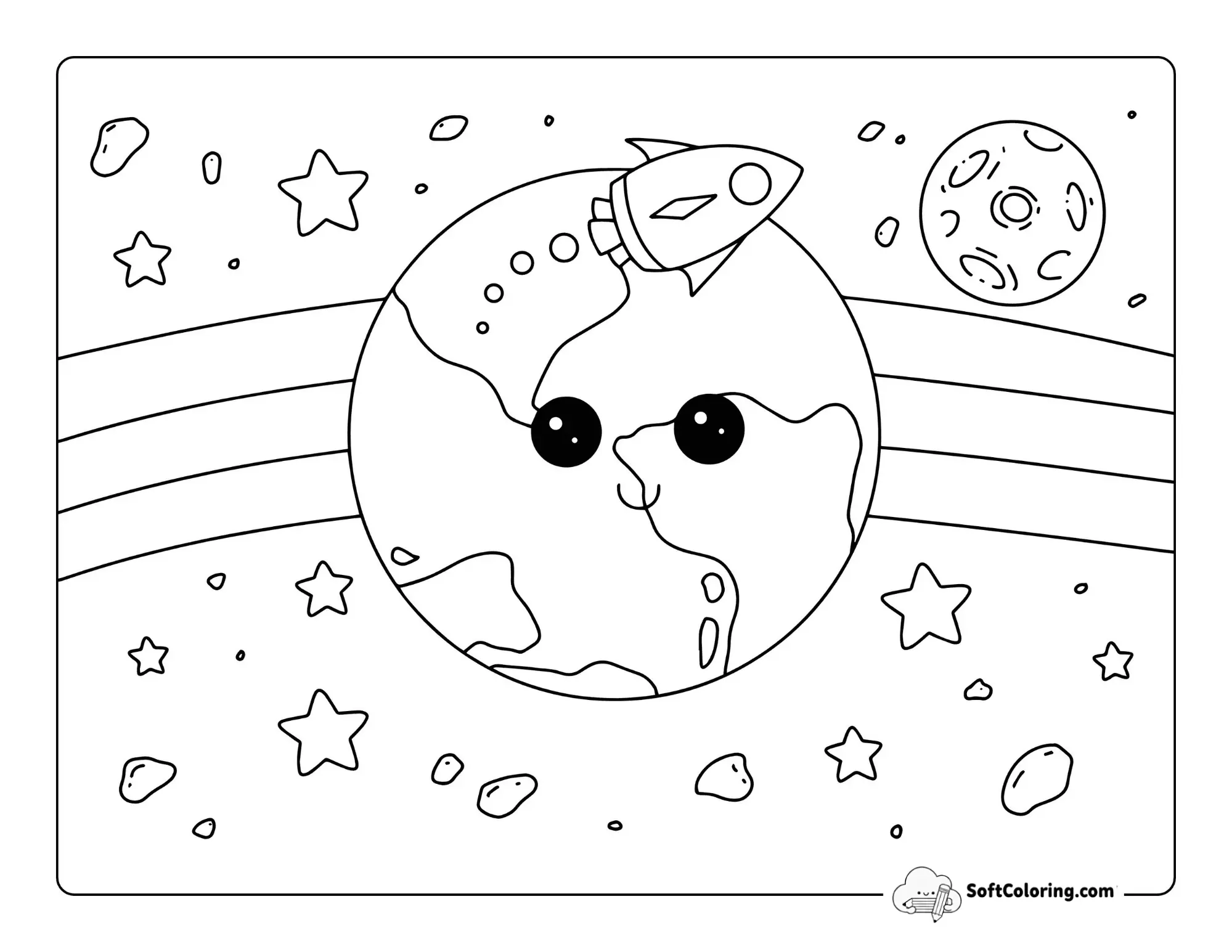 Cool Easy Earth Coloring Page From Space