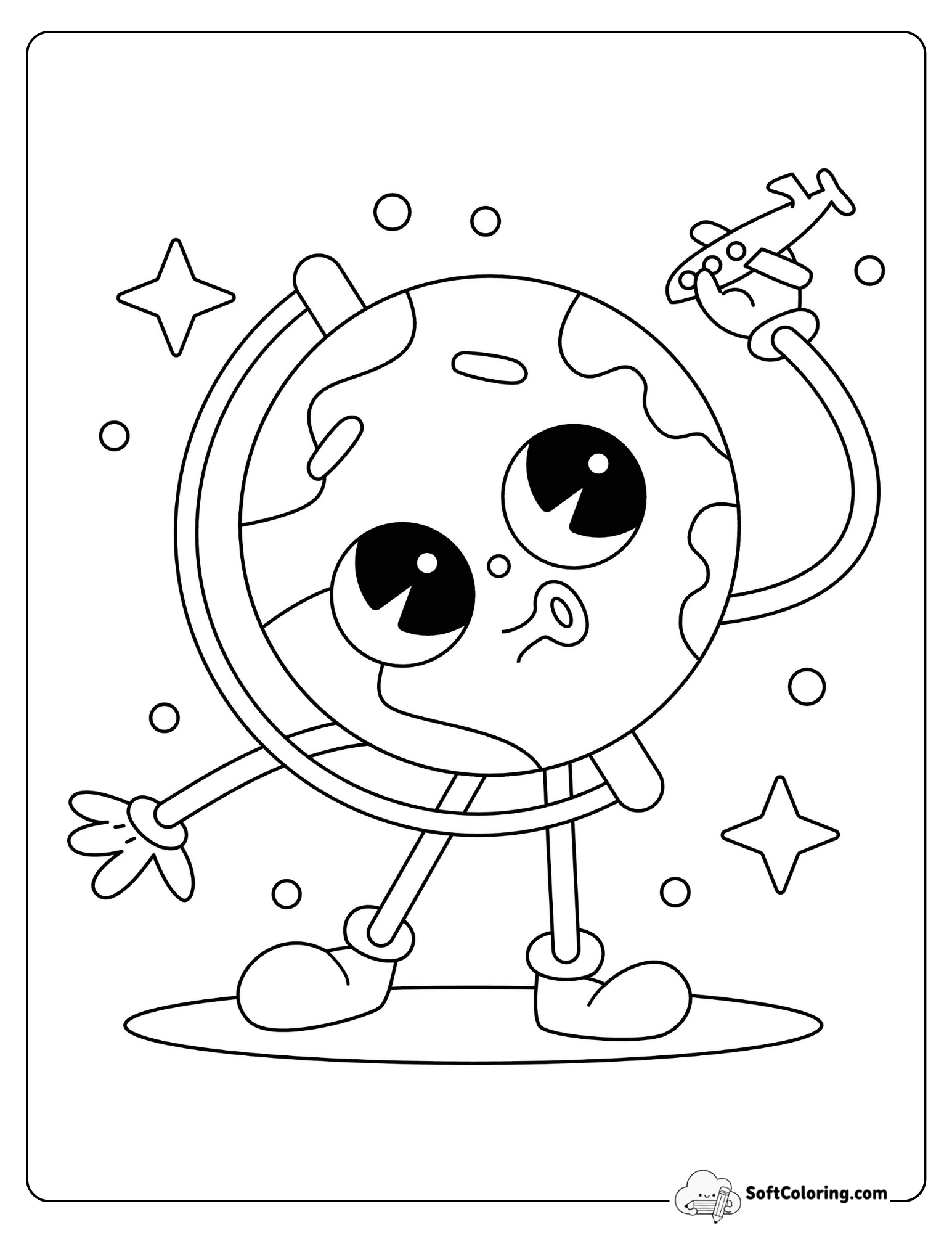 Cool Retro Cartoon Globe Playing With An Airplane