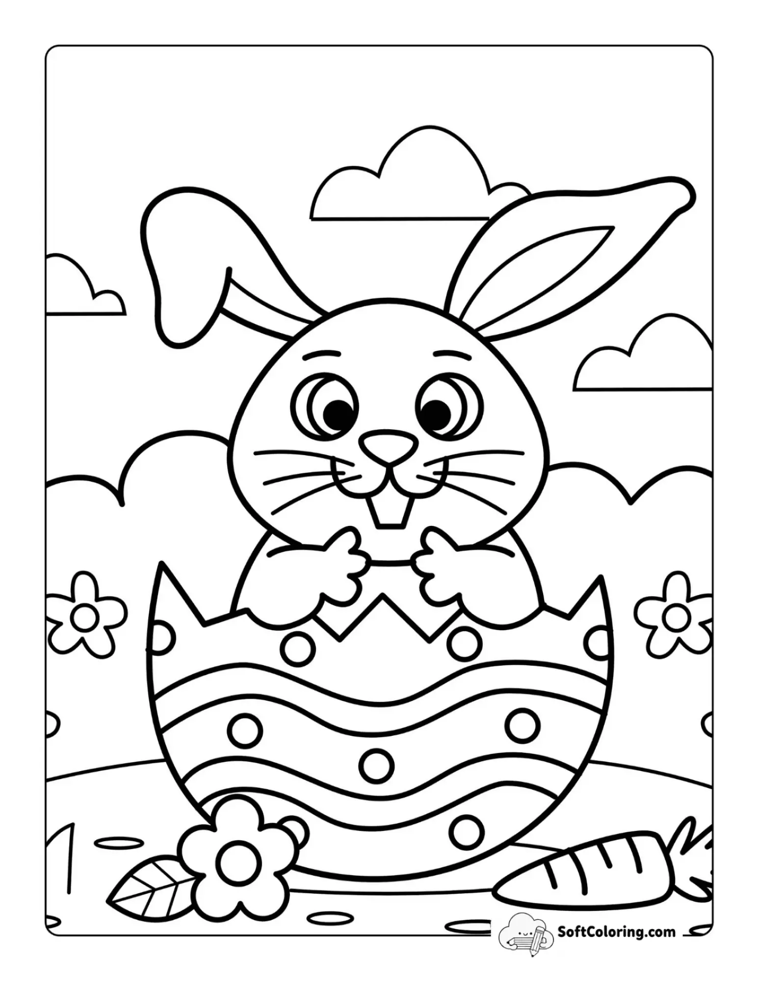Cute Bunny In An Easter Egg Coloring Page