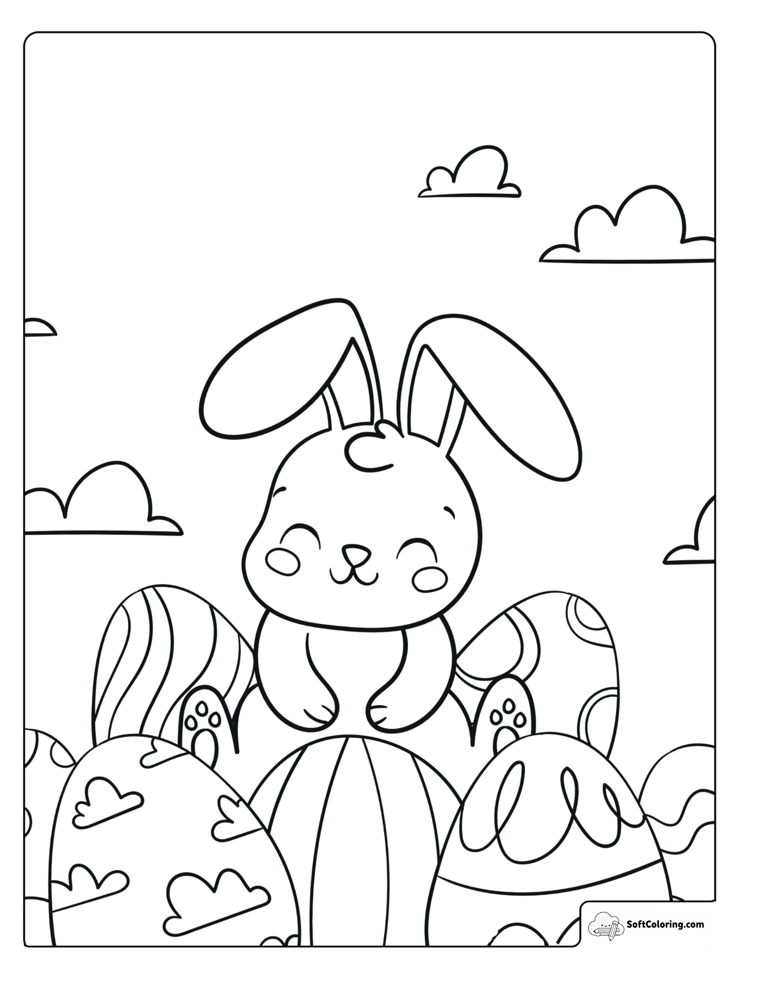 Cute Bunny And Easter Eggs Coloring Sheet