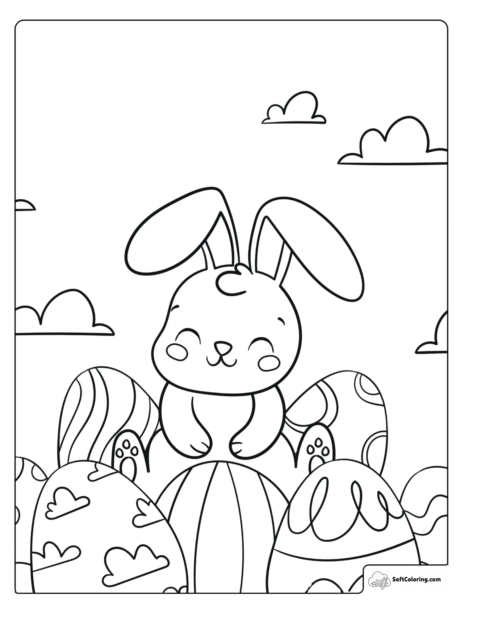 Cute Bunny And Easter Eggs Coloring Sheet