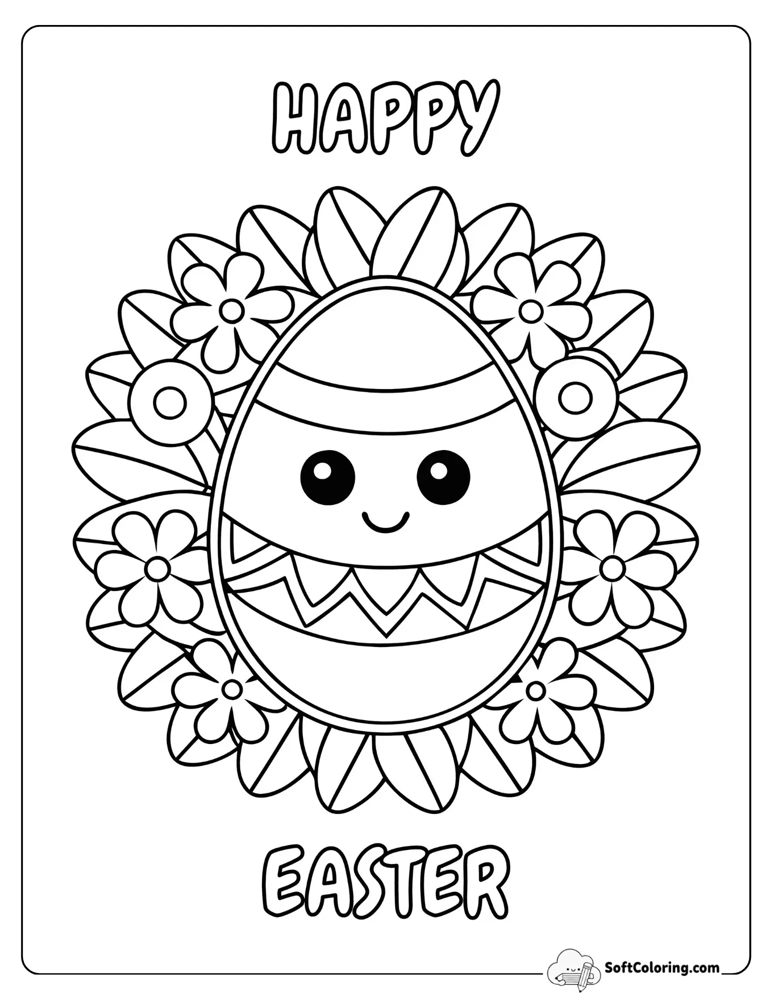 Happy Easter Cute Easter Egg Coloring Page