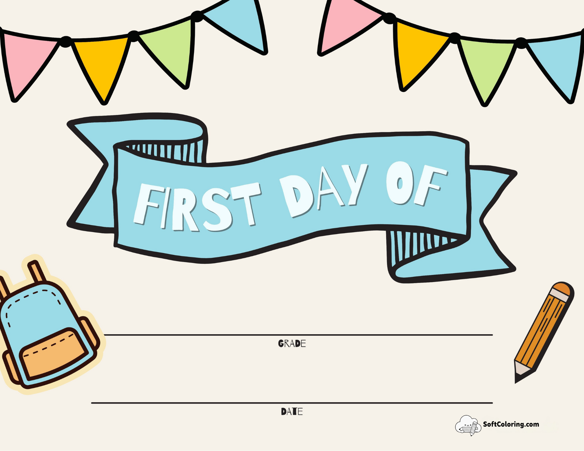 First Day Of School Signs Fill In Simple Color With Graphics