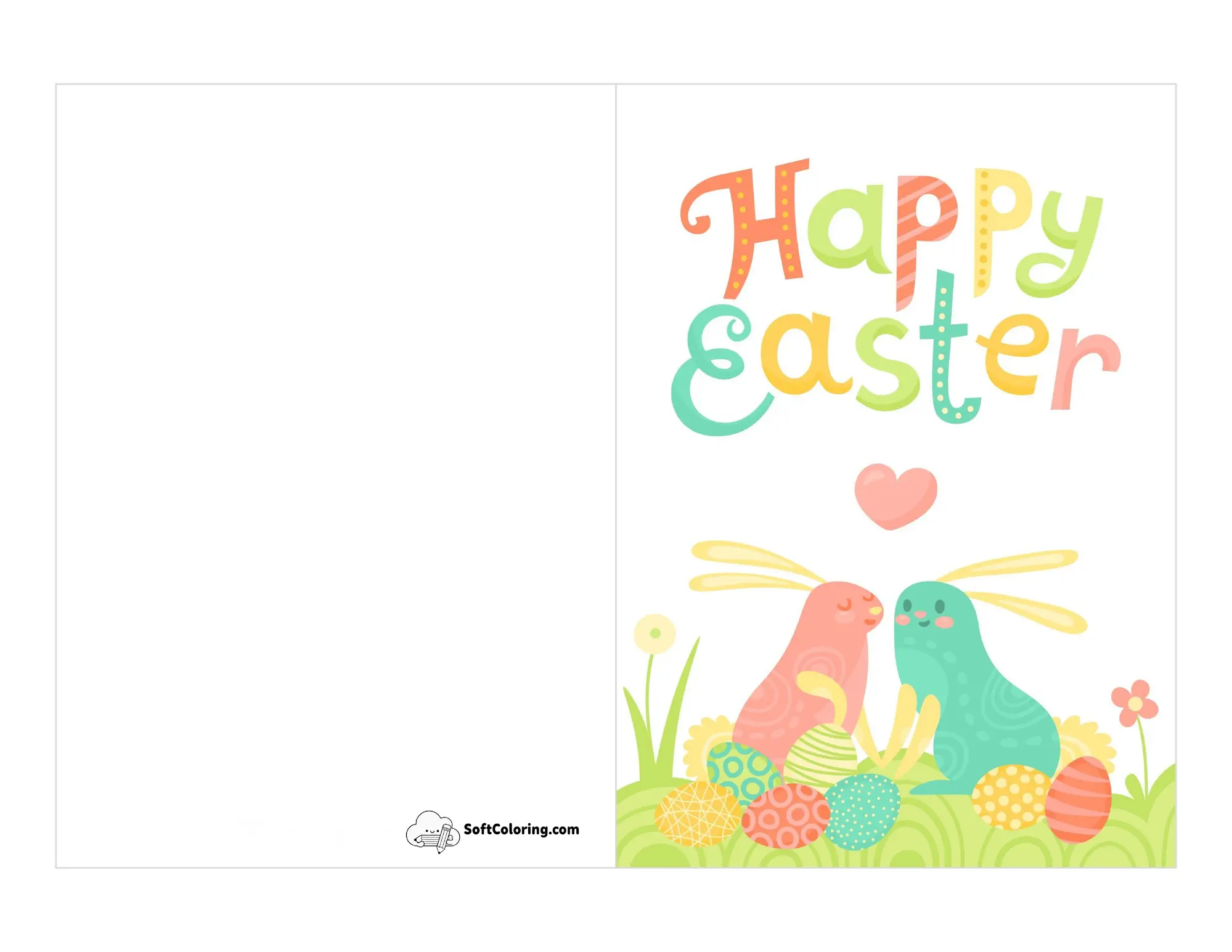 Colorful Happy Easter Card With Bunnies