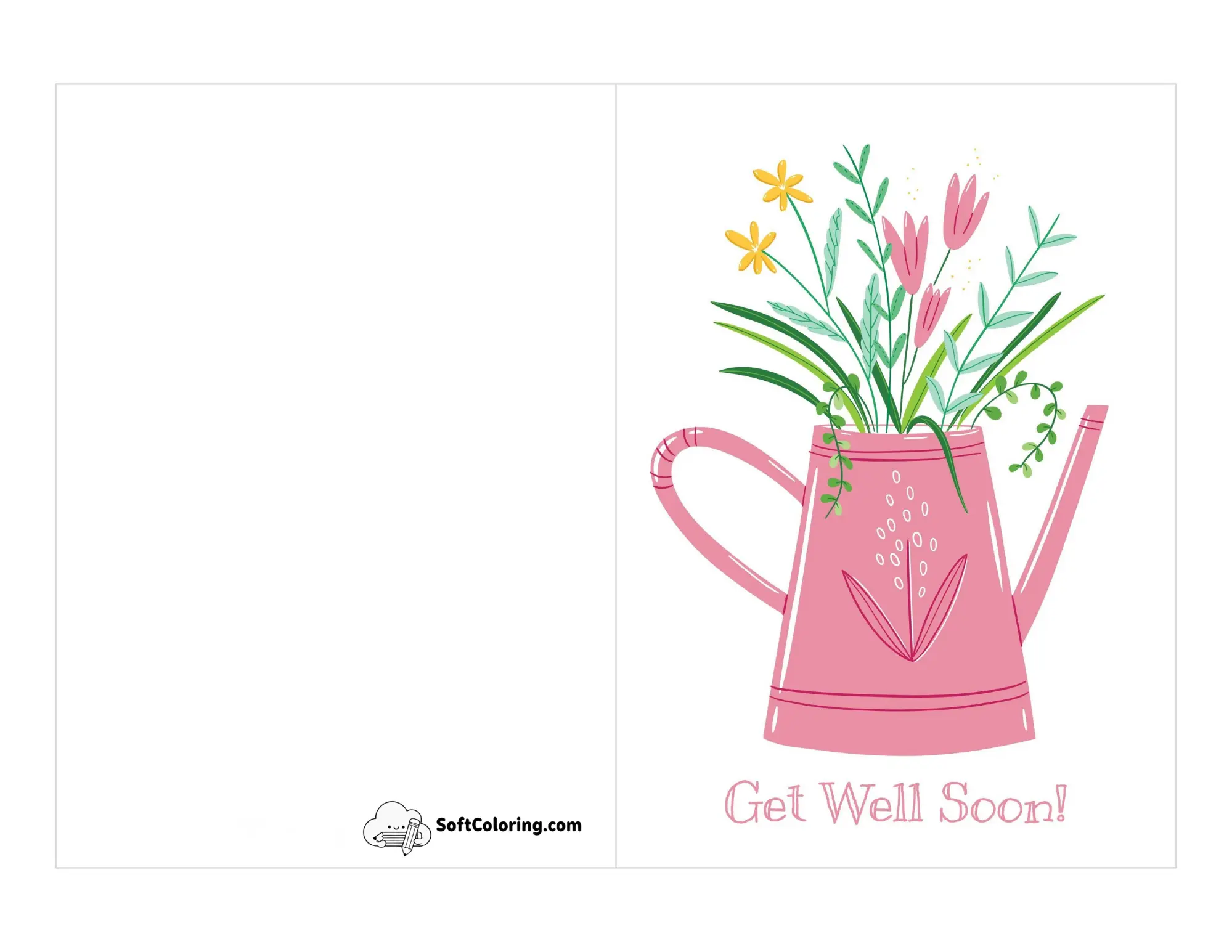 Cute "Get Well Soon" Flowers In Watering Can Printable Card