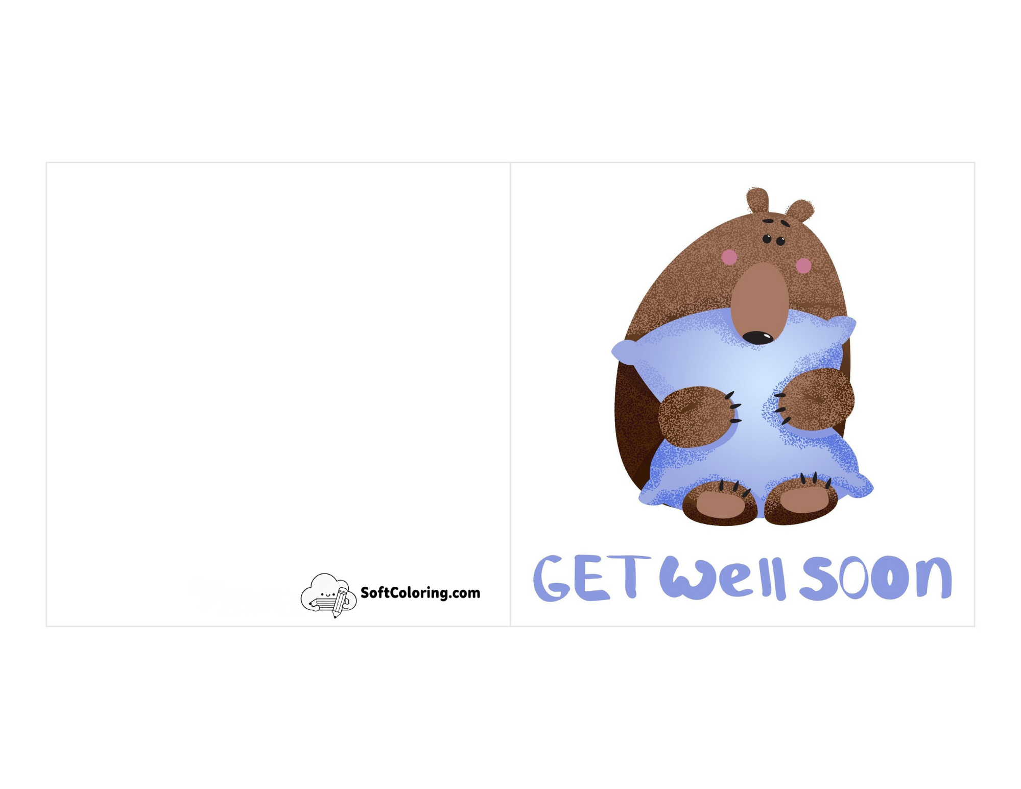 Cute Bear Hugging Pillow "Get Well Soon" Card
