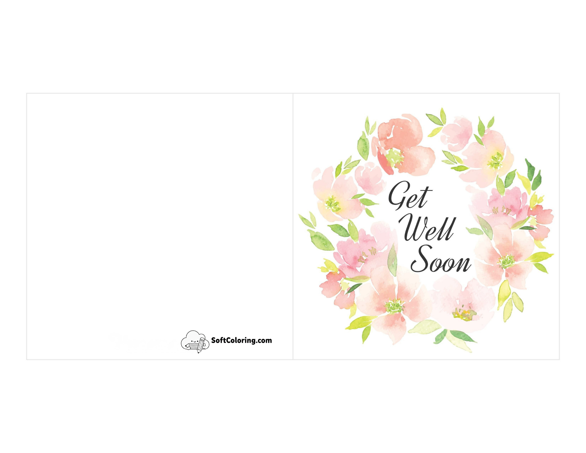 Free Printable "Get Well Soon" Watercolor Wreath Card