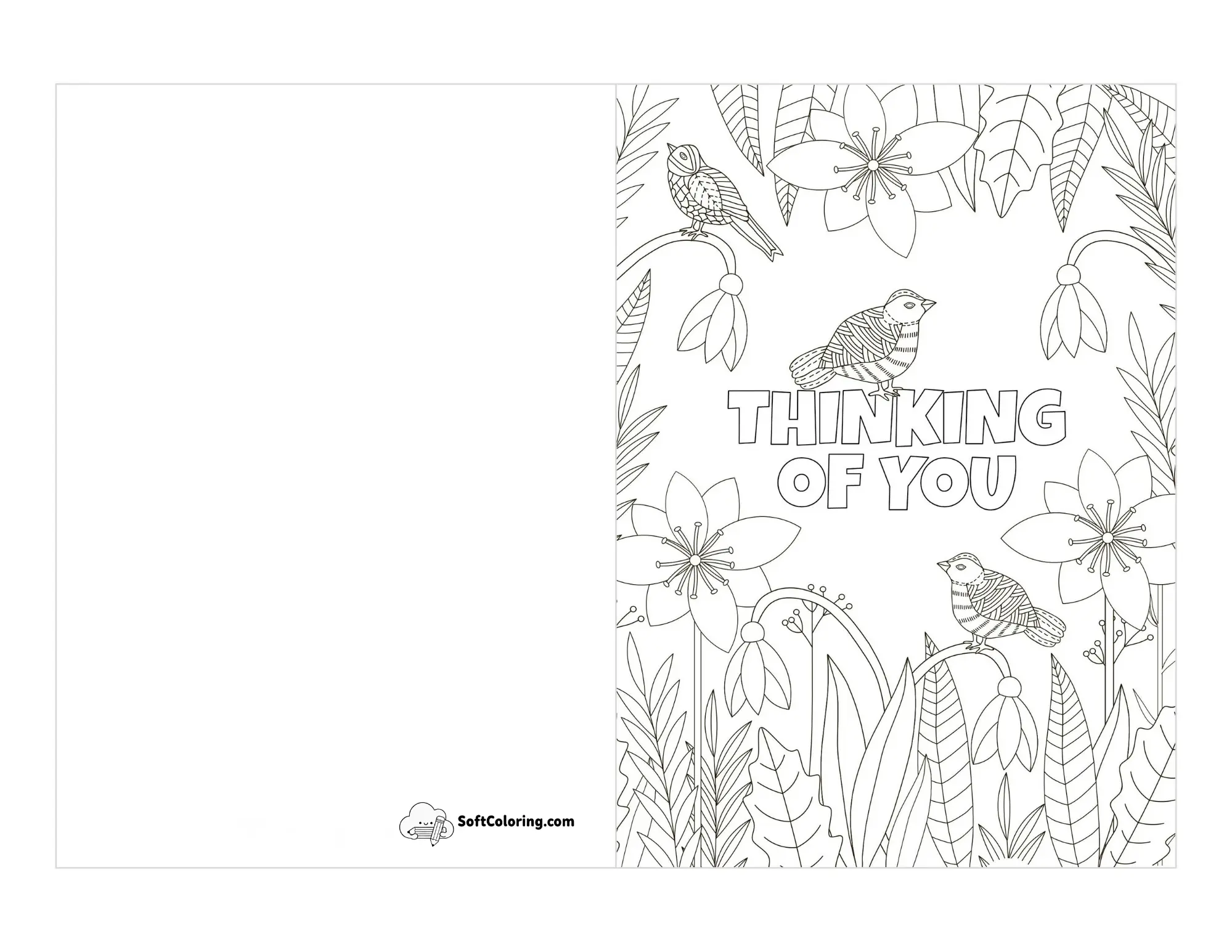 "Thinking Of You" Printable Get Well Card To Color