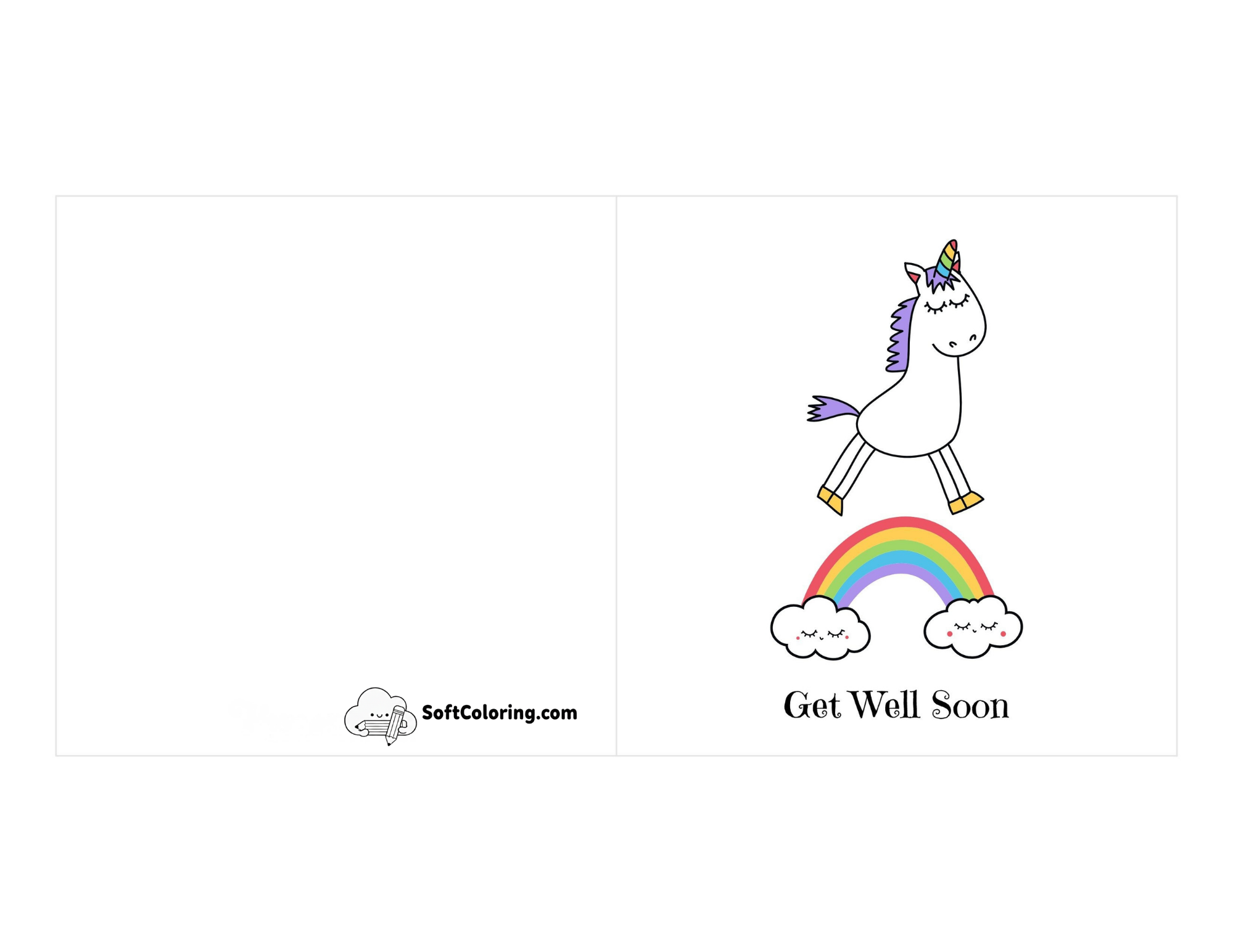 Cute Unicorn & Rainbow "Get Well Soon" Card For Kids