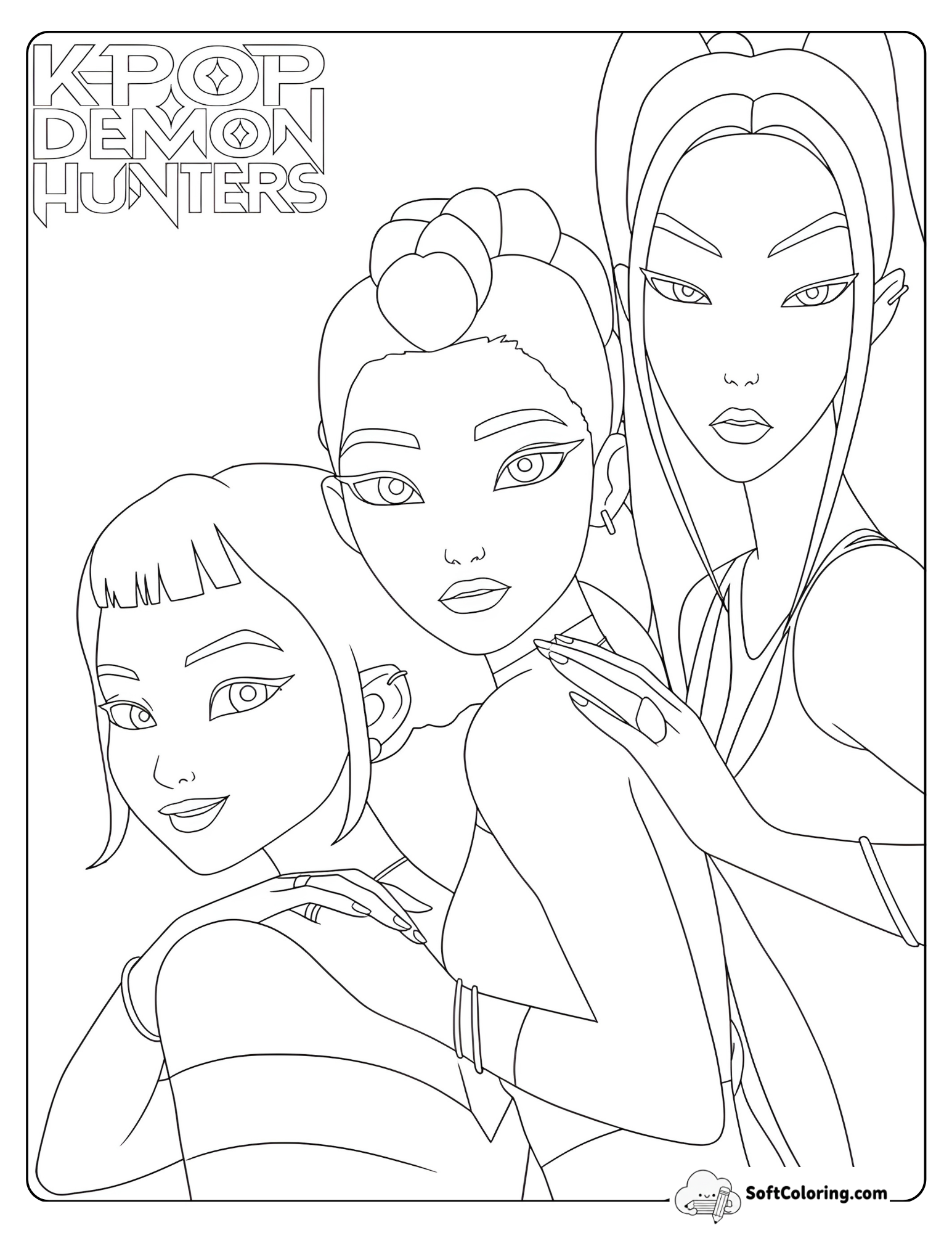 Huntrix From Kpop Demon Hunters Coloring Page