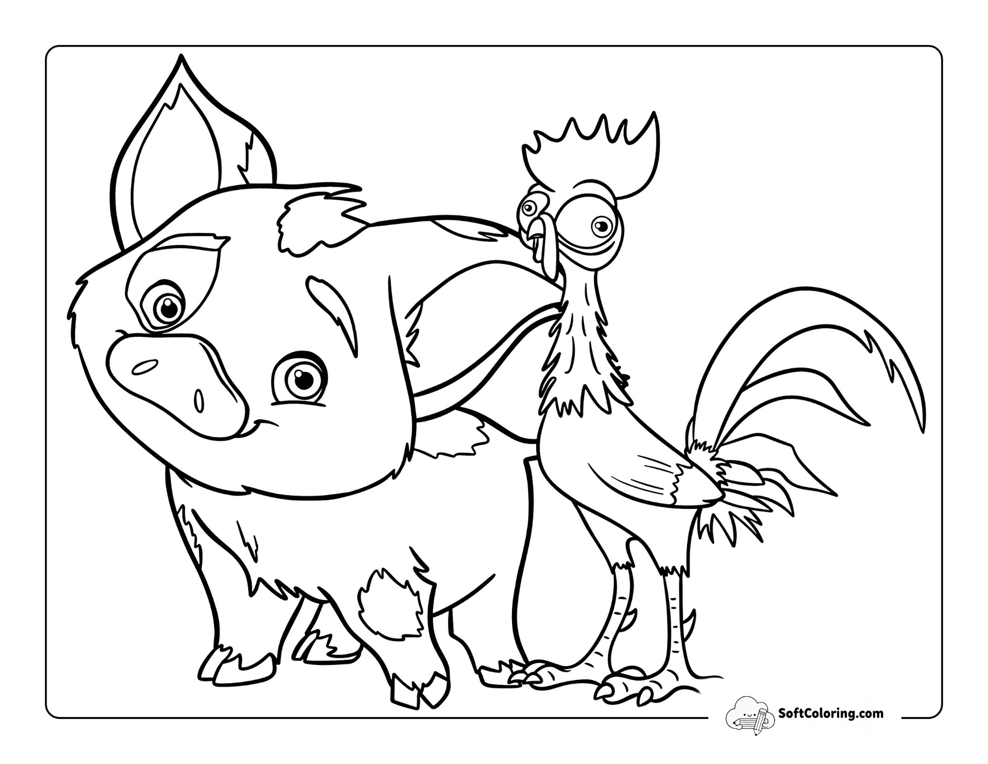 Cute Pua And Heihei Drawing Moana Coloring Page