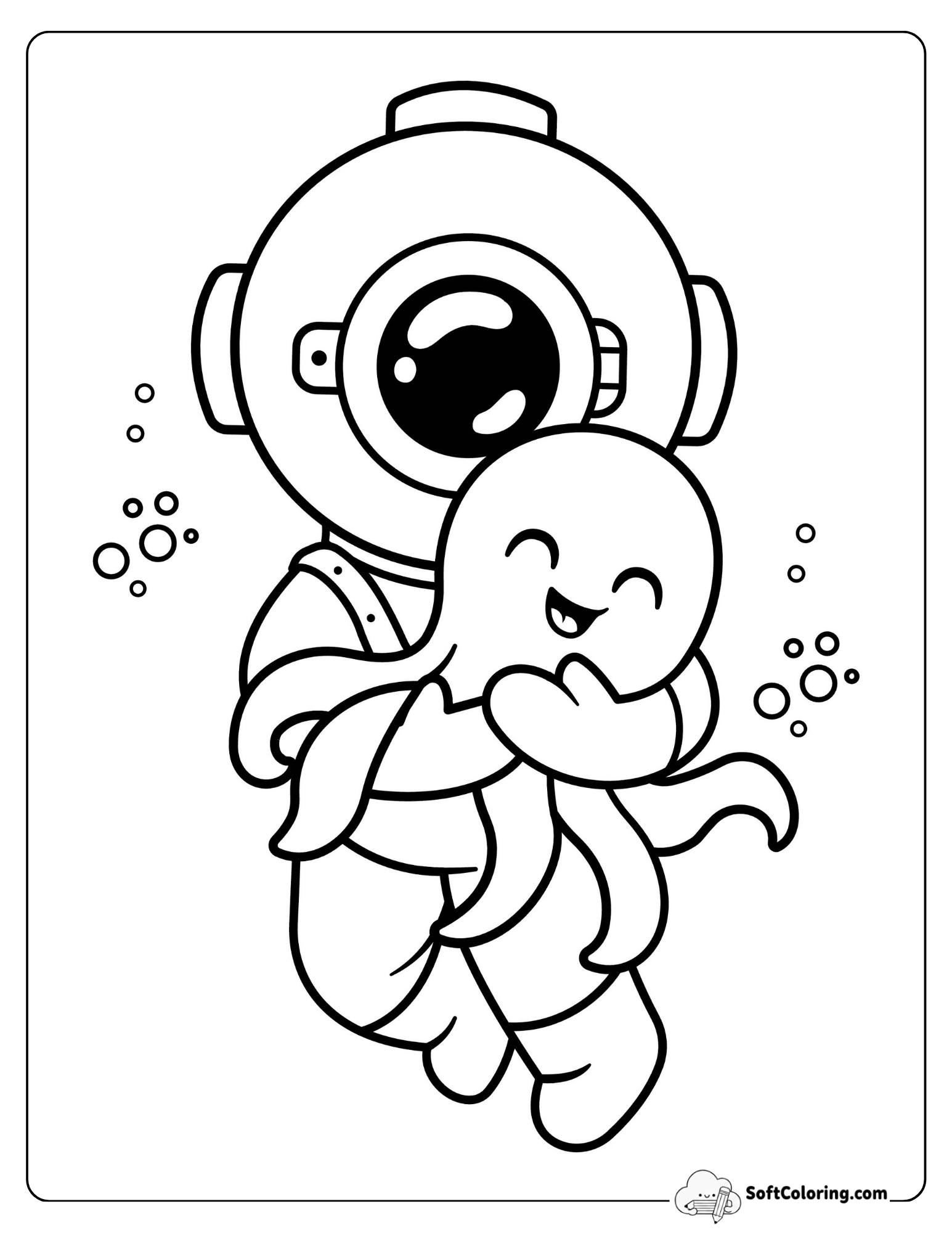 Easy Cute Octopus And Diver Hugging For Preschoolers